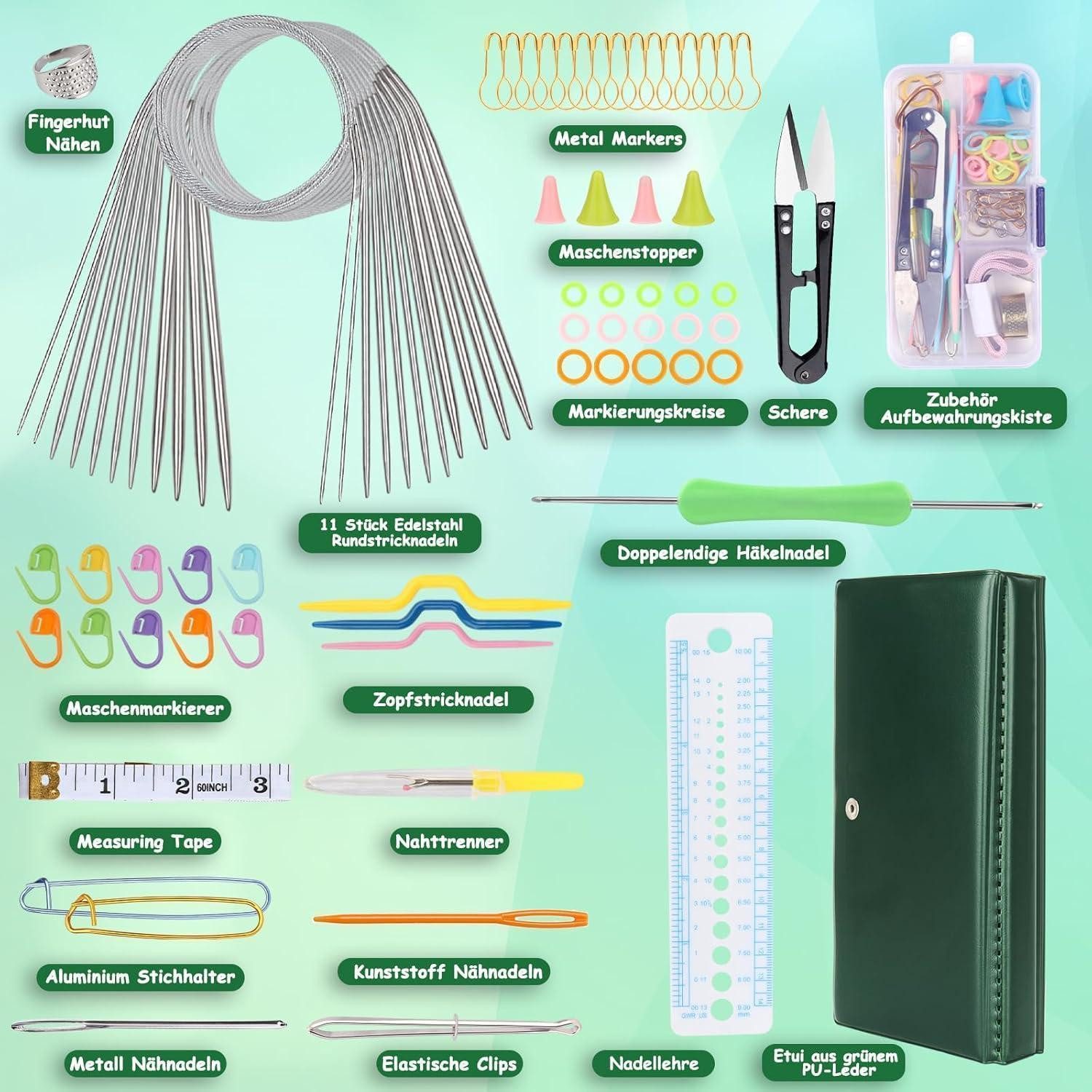 LuxusKollektion Rundstricknadeln Edelstahl Rundstricknadel-Set 11 Stück 1,5 mm - 5,0 mm 40 cm