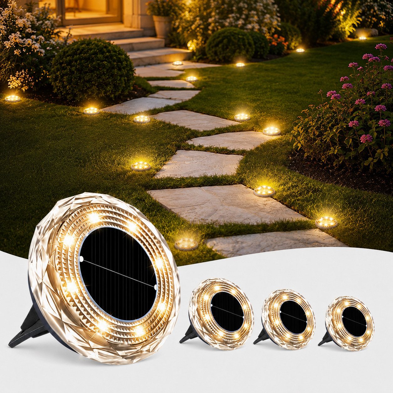 pedete LED Solarleuchte Solar-Bodenstrahler 4 Stück für den Außenbereich LED-Lampen Garten, Solar-Lampe, Bodenleuchte, Gartenstrahler, Tageslichtweiß,Warmweiß, Solar lampen für außen,gartendeko,Solar-Erdspieß