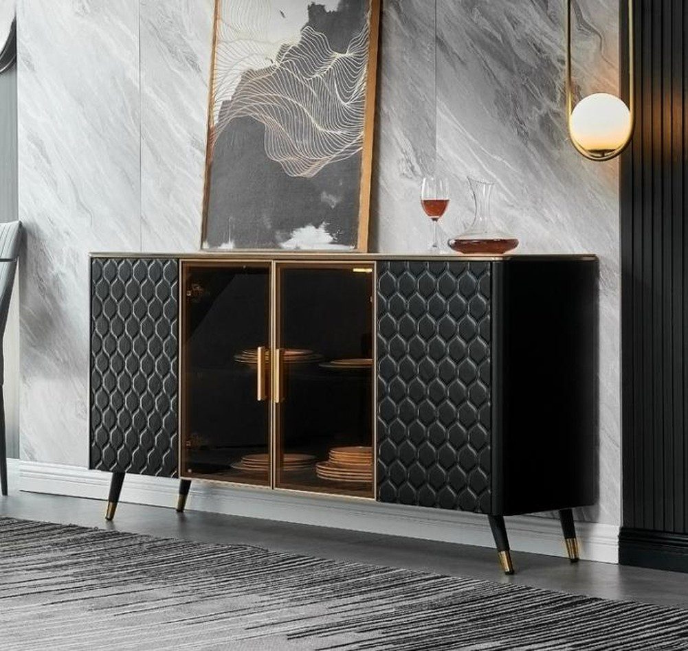 JVmoebel Sideboard Schwarzes Sideboard im Art Deco-Stil mit Glastüren aus Holz und Glas (1 St., Sideboard), Made in Europa