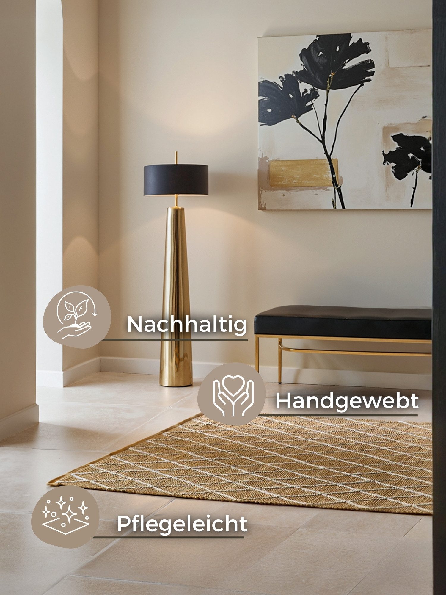 HANSE Home Teppich Kunu Juteteppich, rechteckig, Höhe: 10 mm, Naturfasern, Jute mit Baumwolle, Wohnzimmer, Diele, Flur, Boho, Skandi