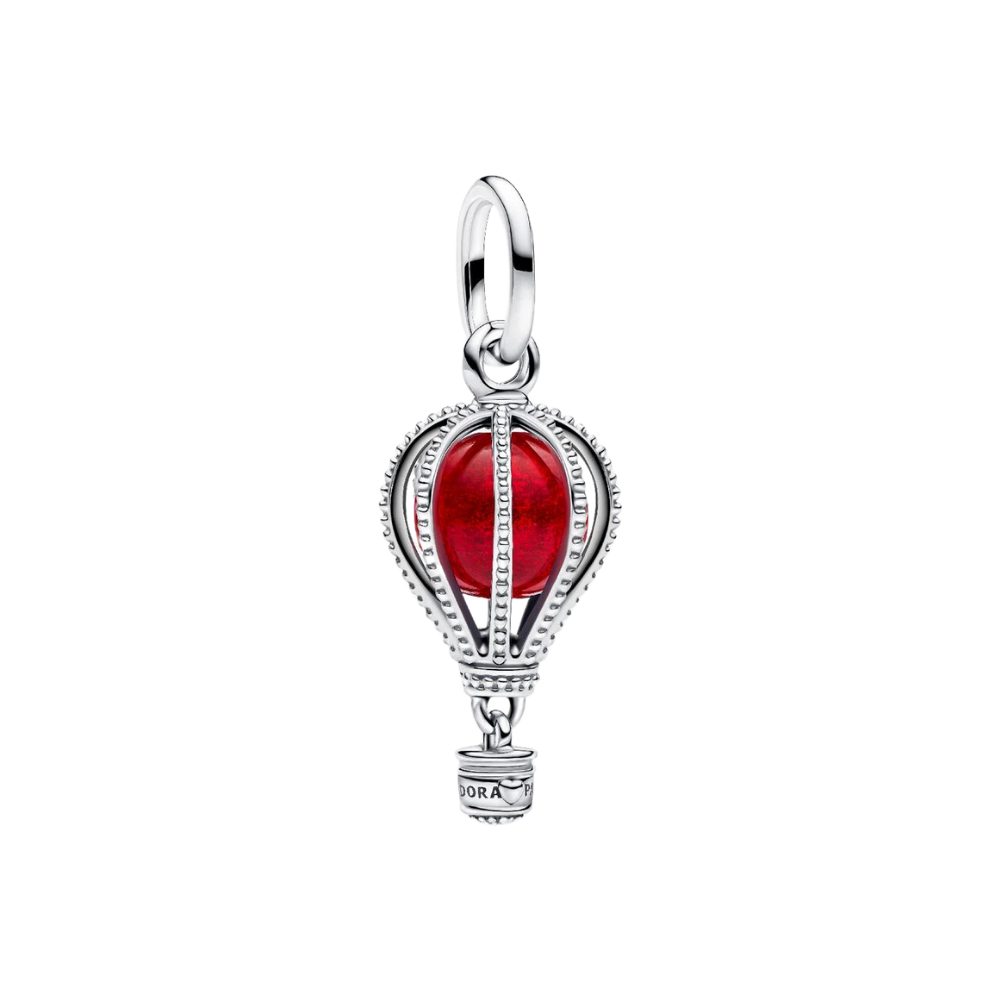 Pandora Charm-Einhänger 798064C01, Heißluftballon, Reisen, Fliegen, Rot, Glas