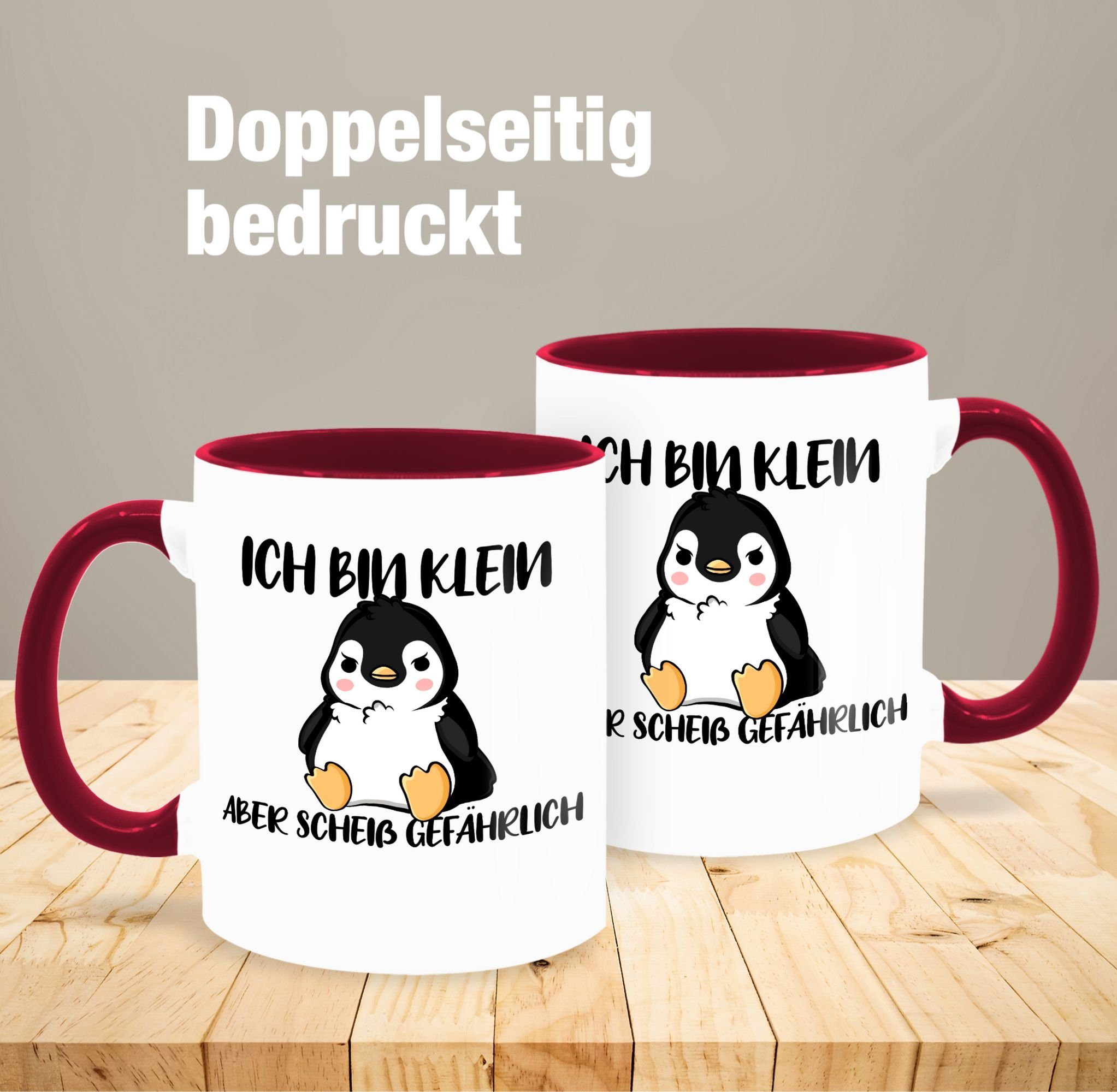 bin Sprüche Pinguin - S, 3 aber Keramik, klein scheiß Lustig Tasse Ich gefährlich Shirtracer Sprüche Bordeauxrot Kleine Statement