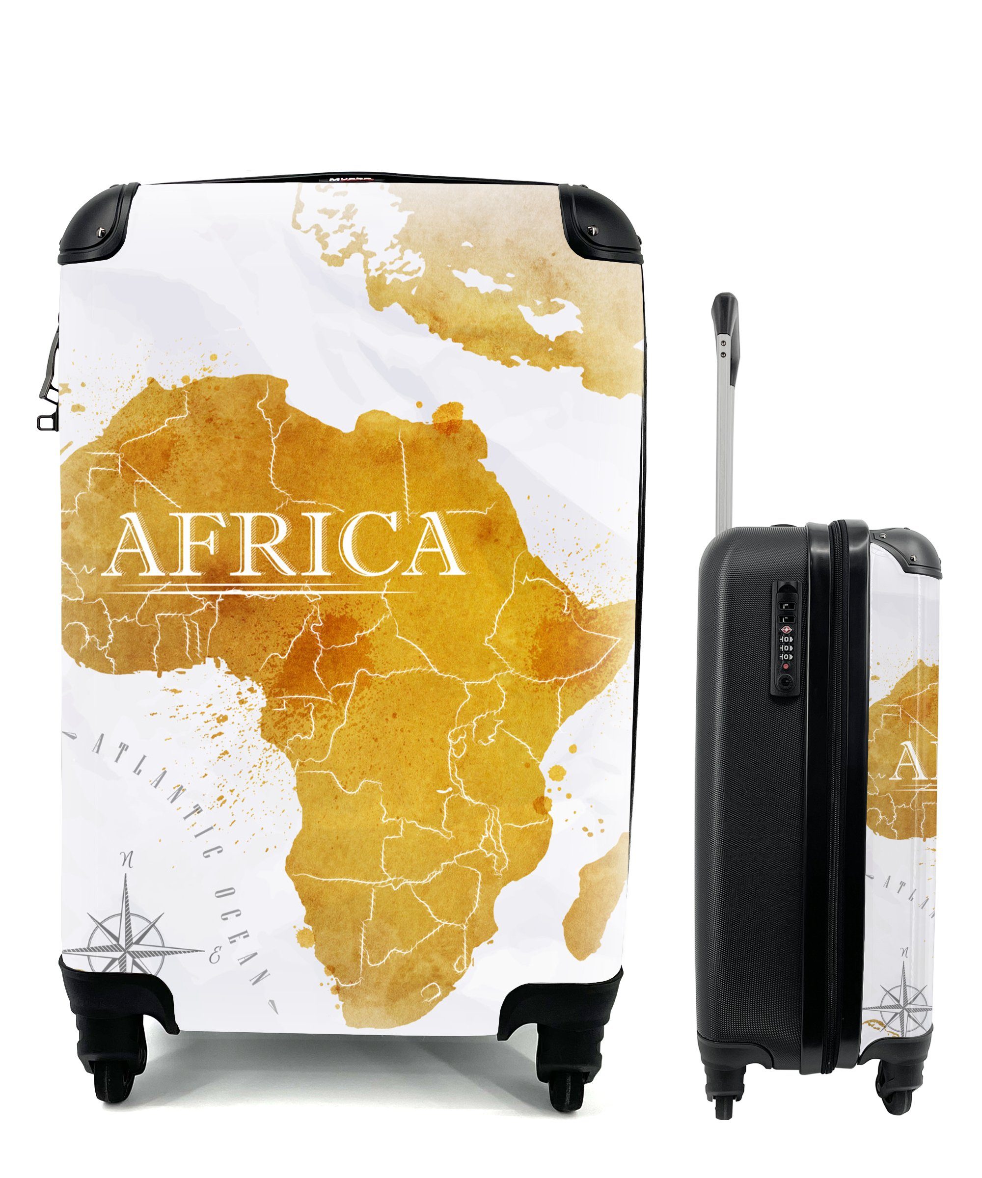 MuchoWow Handgepäckkoffer Weltkarte - Afrika - Gold, 4 Rollen, Reisetasche mit rollen, Handgepäck für Ferien, Trolley, Reisekoffer