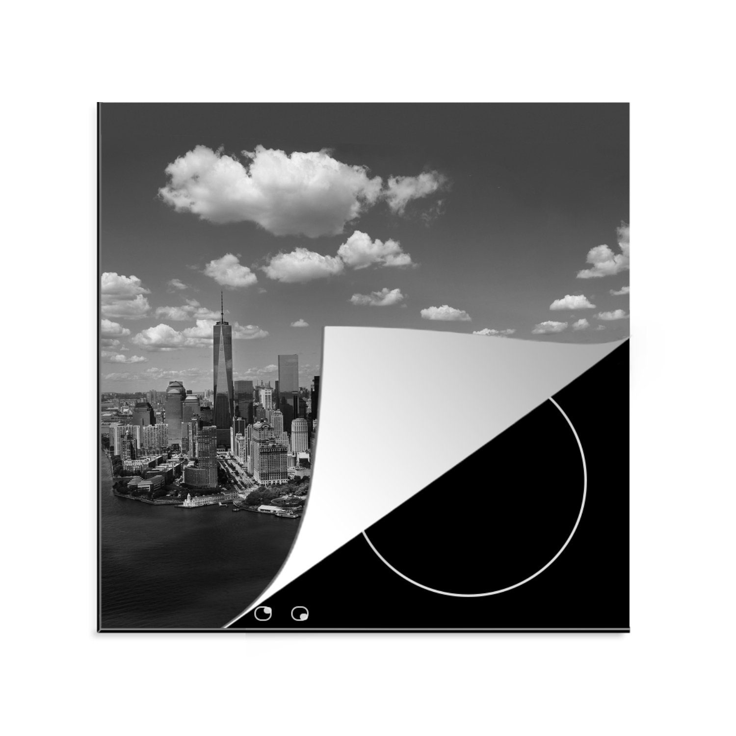 MuchoWow Ceranfeldabdeckung, 78x78 tlg), cm, Skyline Vinyl, für schwarz Manhattan Arbeitsplatte (1 küche Herdblende-/Abdeckplatte weiß, und