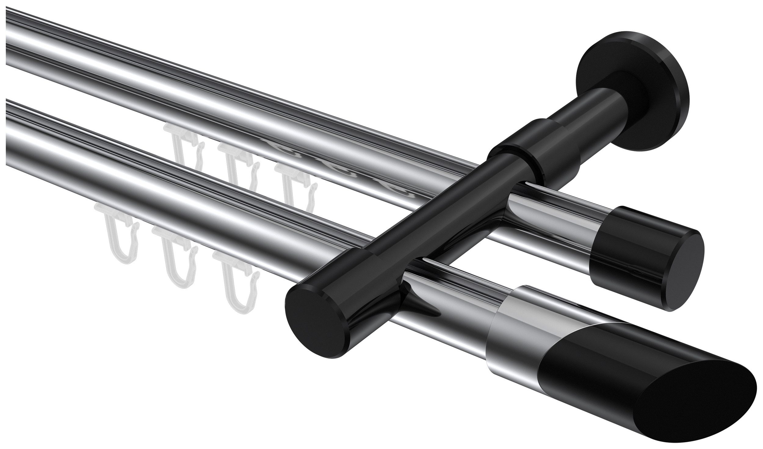 INTERDECO Innenlaufschiene Prestige Verano, Ø 20 mm, 2-läufig, Fixmaß, kürzbar, Wandmontage, Aluminium, Chrom / Schwarz / Bicolor