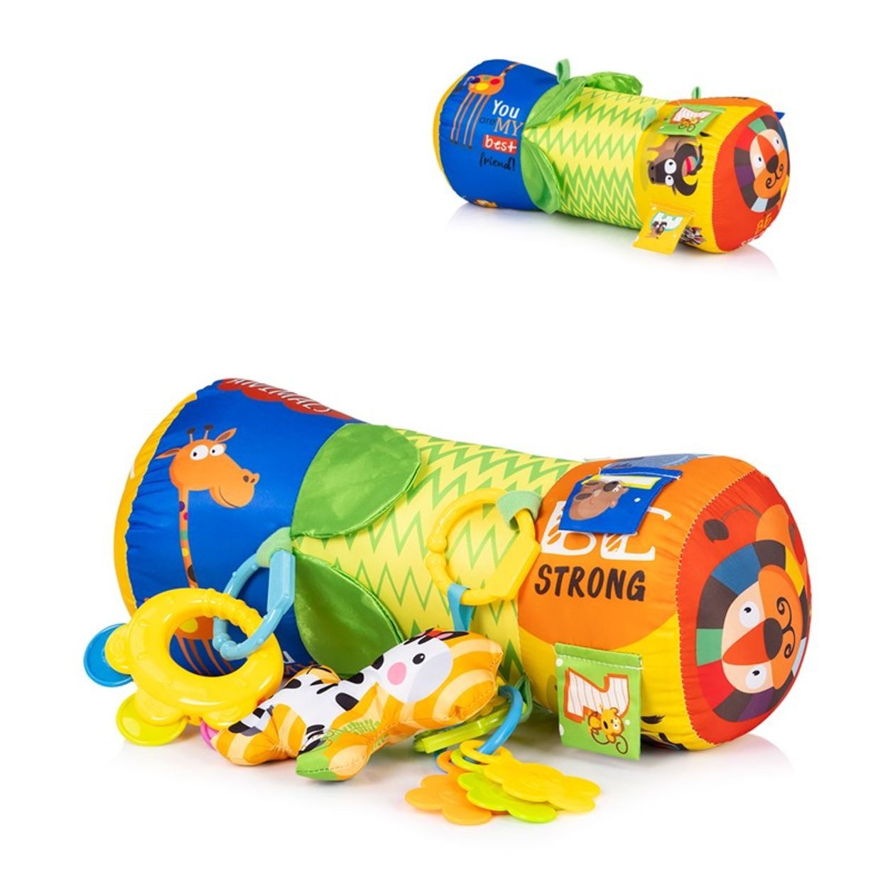 Chipolino Babykissen Kissenrolle, Beißringe, Greiflinge, Motorikförderung, Bauchlage, Stofftier
