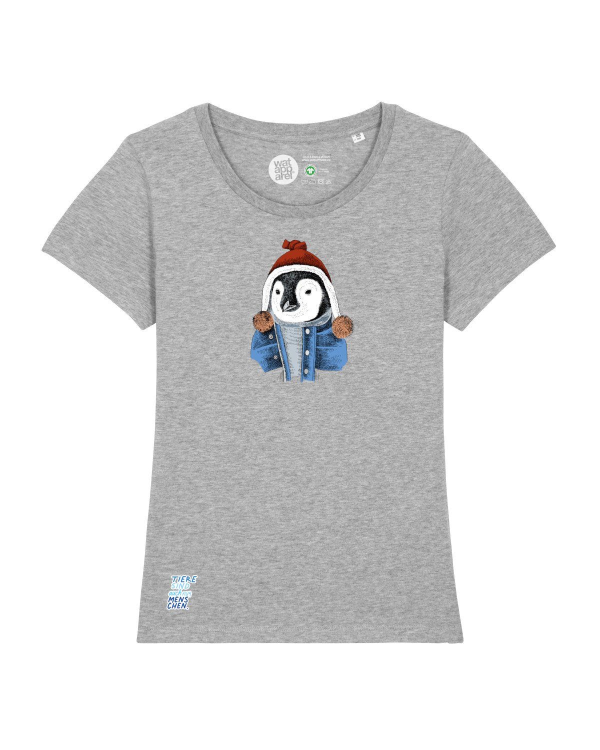wat? Apparel Print-Shirt Pinguin grau (1-tlg) meliert