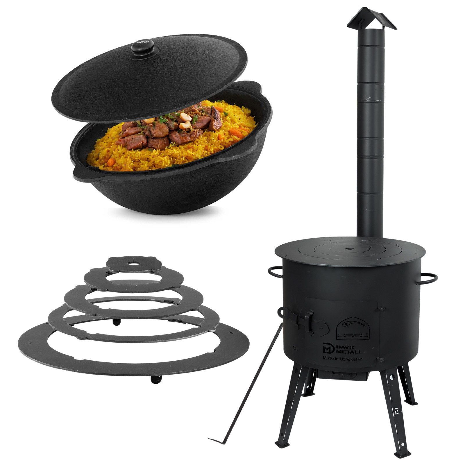 BIG-PAN Feuerstelle 49cm Uchag Abzugsrohr Adapter-Ringe 22L Kazan rund