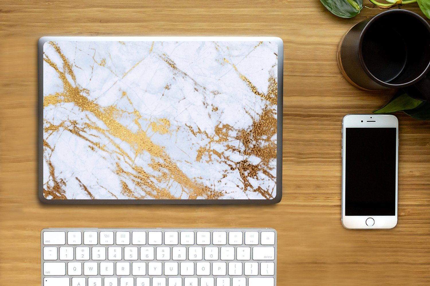 Thumbnail - MuchoWow Laptop-Aufkleber Marmor - Gold - Weiß - Luxe - Marmoroptik - Glitzer