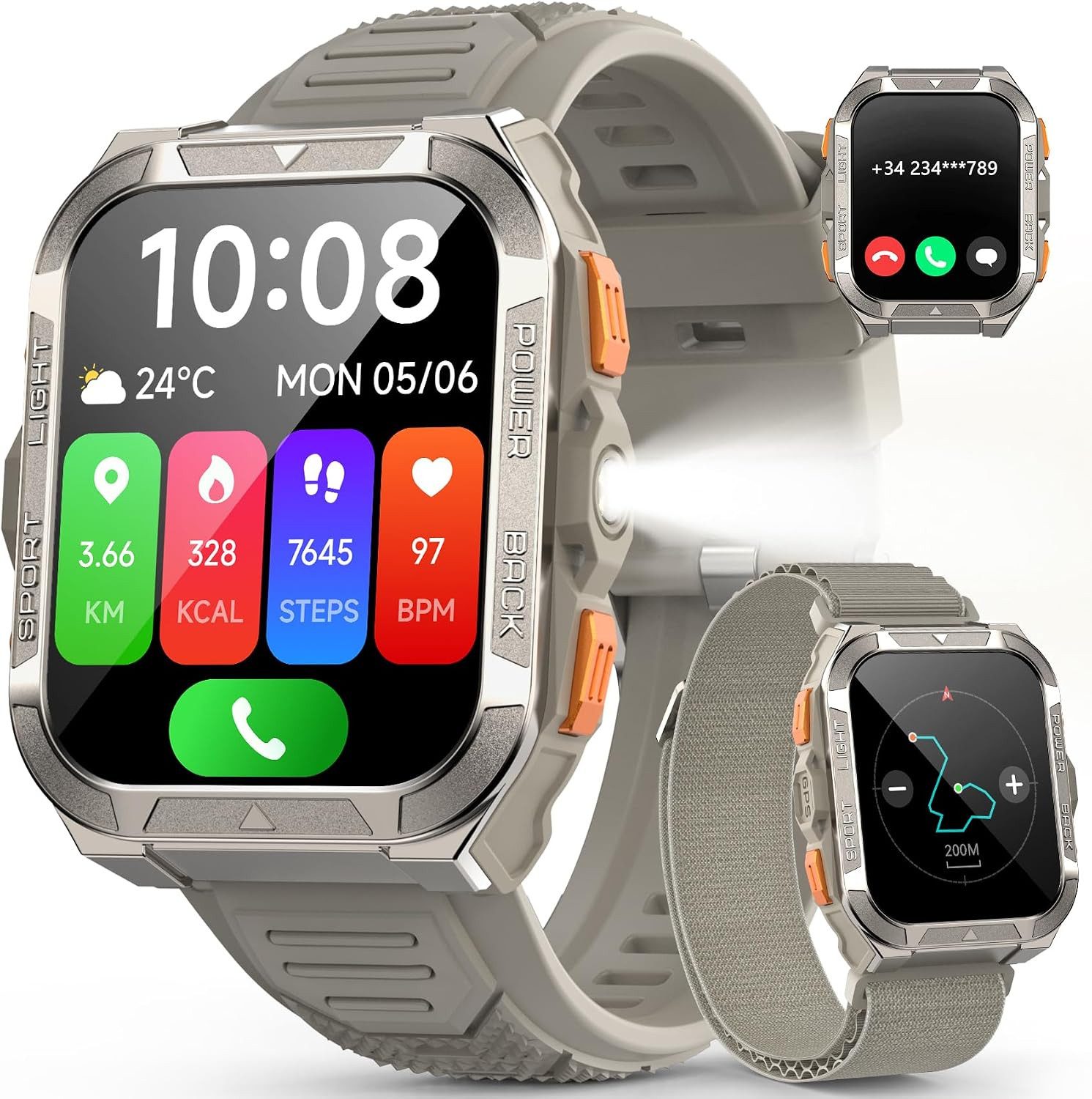 blackview 1,91" Smartwatch Herren GPS Outdoor Sportuhr Bluetooth Telefonie Smartwatch (1,91 Zoll, iOS/Android), Smartwatch Herren GPS 900mAh, 15 Tage Akku, 60 Tage Standby,Bluetooth