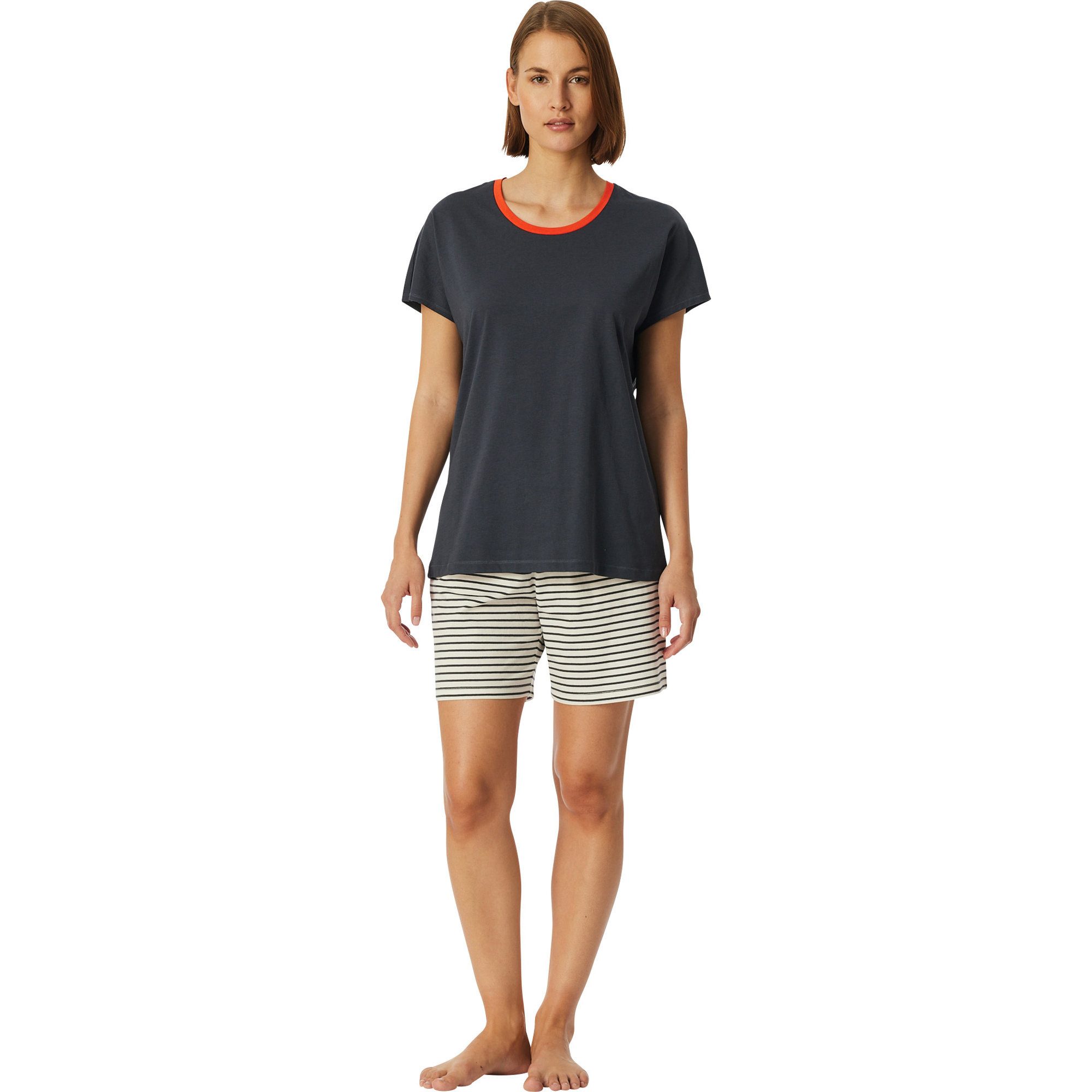 Schiesser Pyjama Damen-Shorty Single-Jersey Streifen: Hose, gestrickter Rin günstig online kaufen