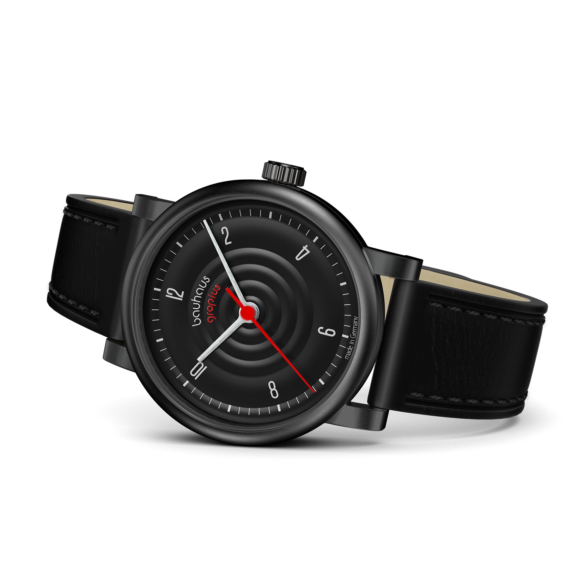 Walter Gropius Automatikuhr Made in Germany, Saphirglas, Sound of Bauhaus Automatik - WGA 802-08, Designeruhr, Lederarmband mit Easy-Release System, Edelstahlgehäuse