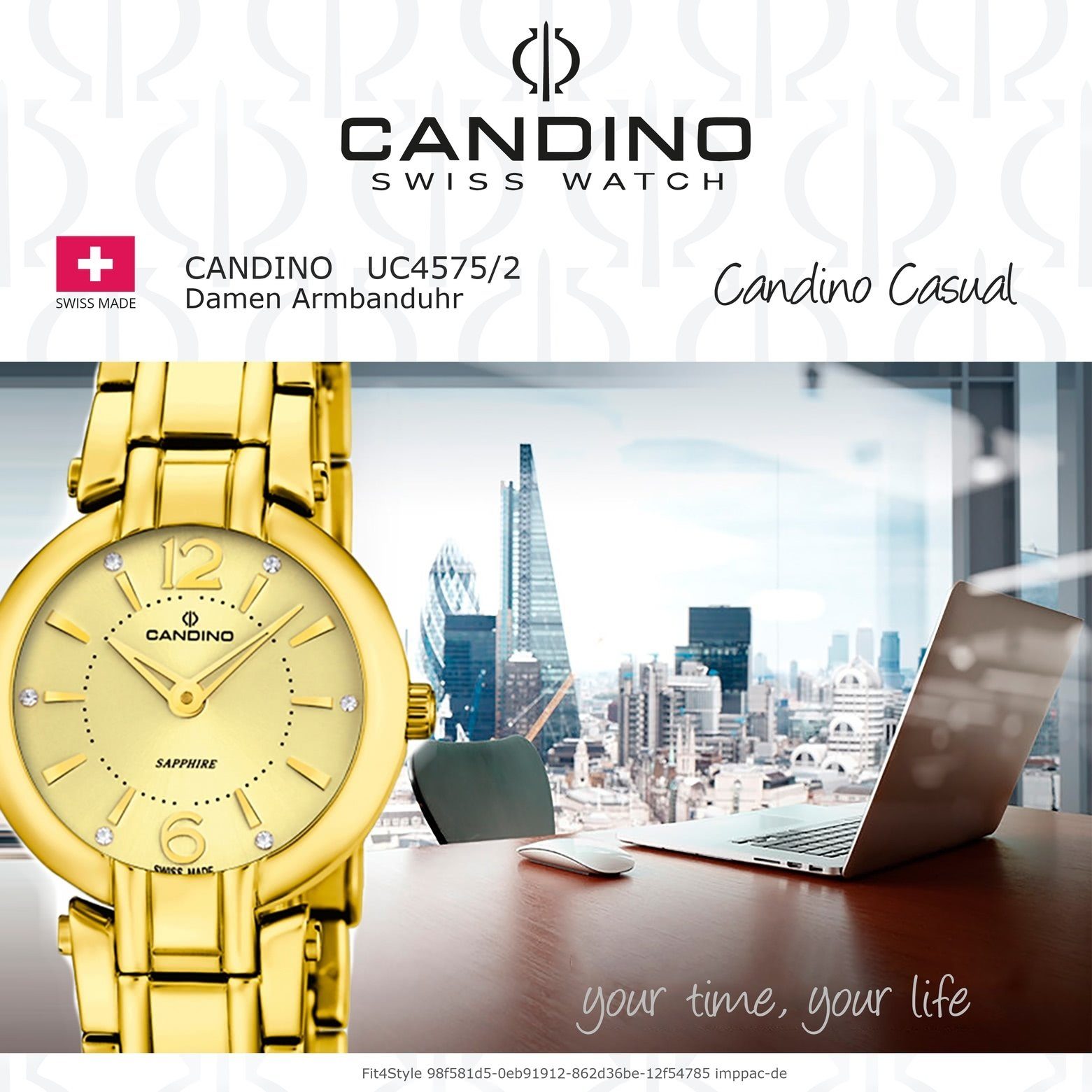 Candino Quarzuhr Candino Damen Uhr Damen Armbanduhr rund, C4575/2, Quarzwerk Edelstahlarmband Elegant gold