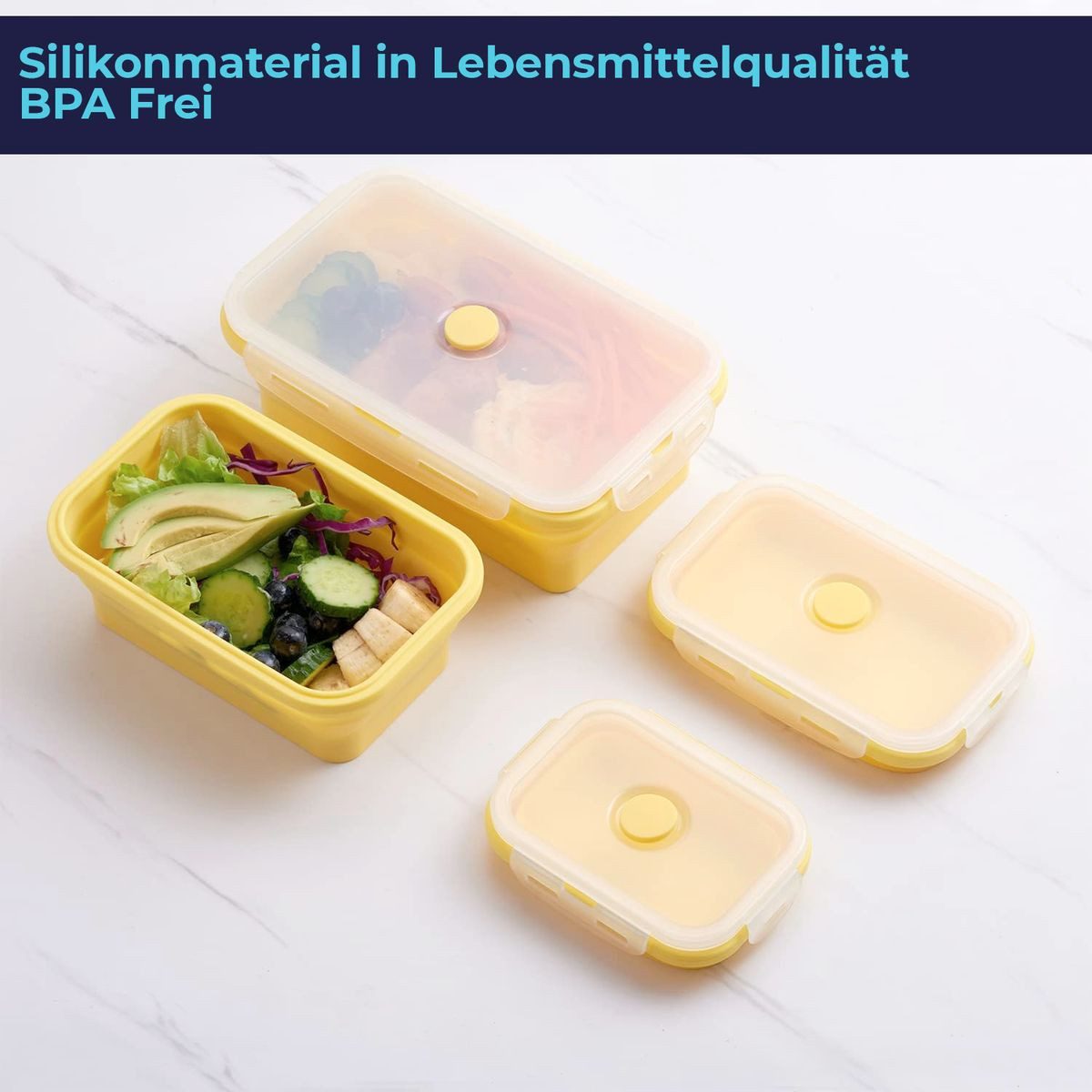 König Design Frischhaltedose Faltbar Brotdosen aus, Silikon, (4-tlg., Dosen), Gefrier Dosen Lebensmittel Vorrats Behälter