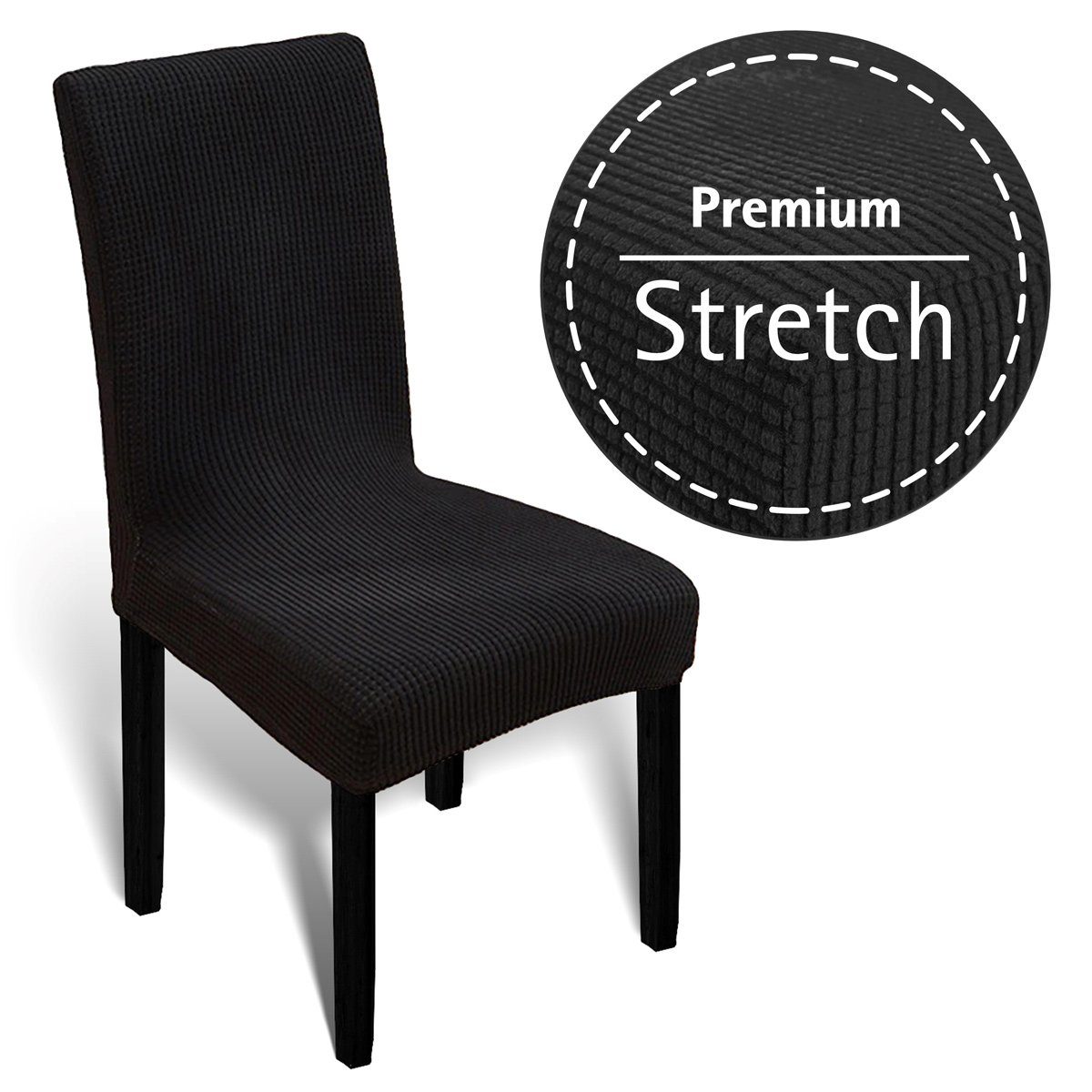 Stuhlhusse Universal Stretch Stuhlbezug Stuhlüberzug elastisch Spannbezug, Melody, mit dezentem Muster, weich schwarz