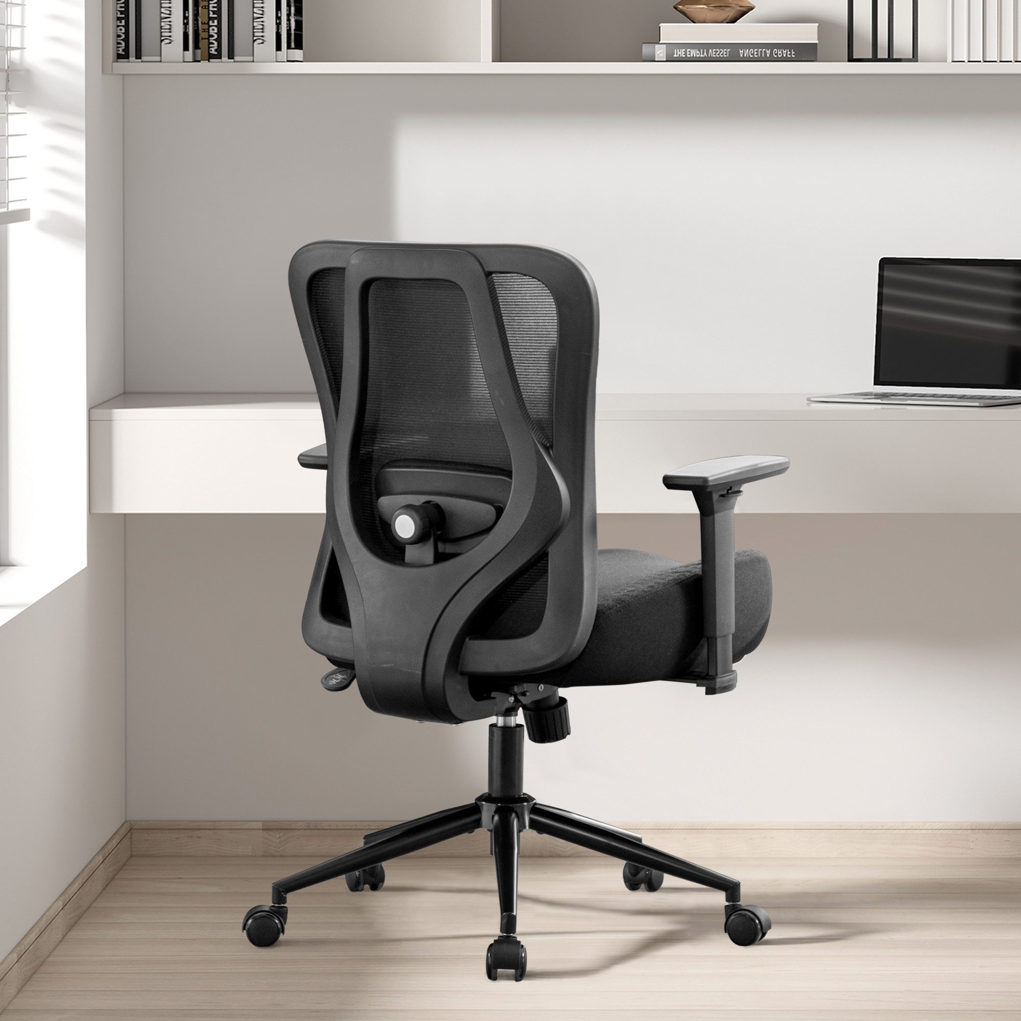 UEV Bürostuhl 230kg belastbarkeit ergonomisch, Schreibstuhl Mesh (verstellbare Armlehnen /atmungsaktiv Stoff /15cm dickem Sitzkissen), Chefsessel mit Wippfunktion für Schwergewichtige
