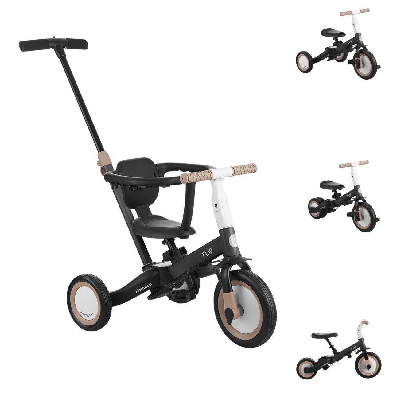 Kikkaboo Dreirad Dreirad Flip 5 in 1, Stahlrahmen, rutschfeste Griffe, verstellbar
