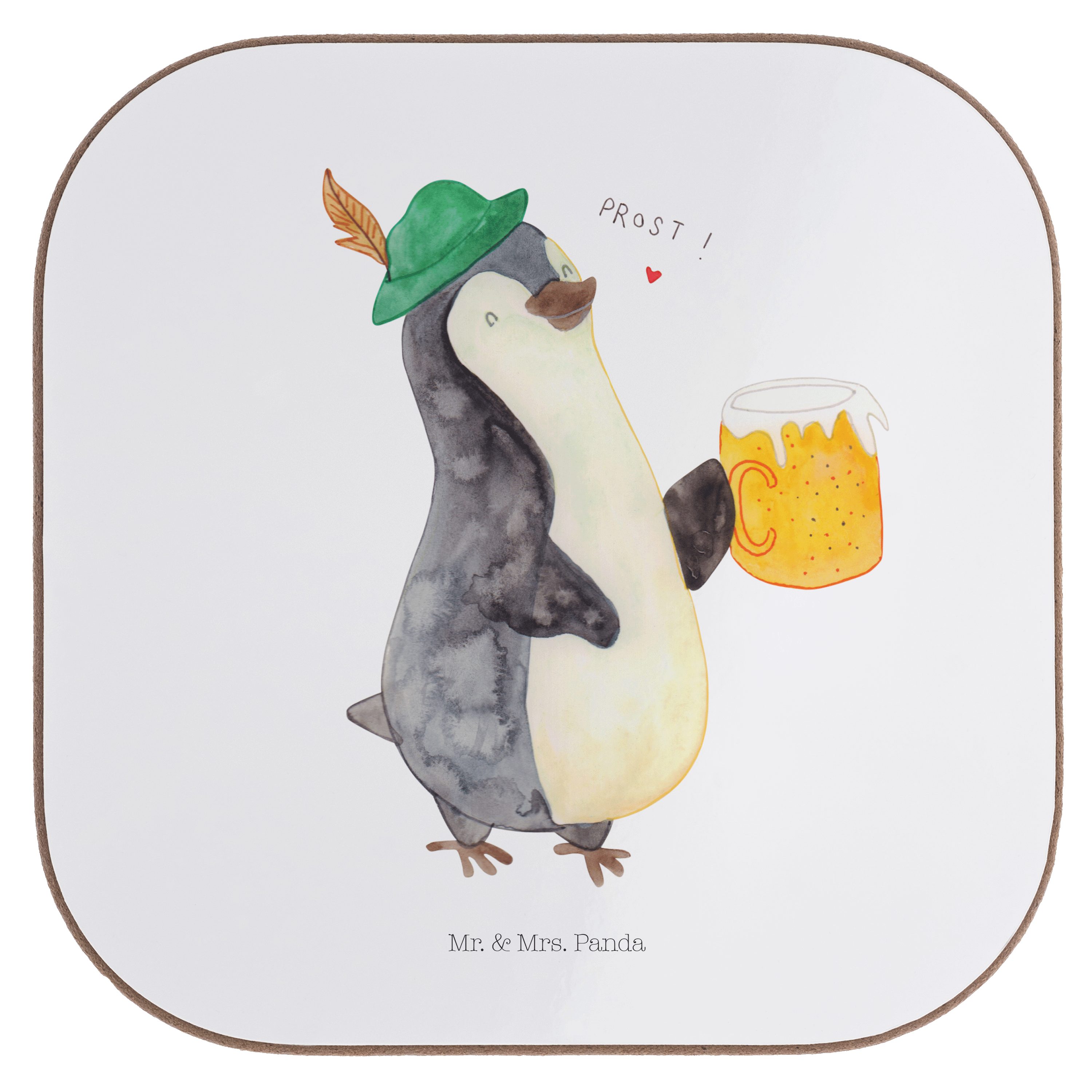 Mr. & Mrs. Panda - 1-tlg. Geschenk, Getränkeuntersetzer Bier Pinguin Weiß - Getränkeunterse, Feierabend, Bierchen