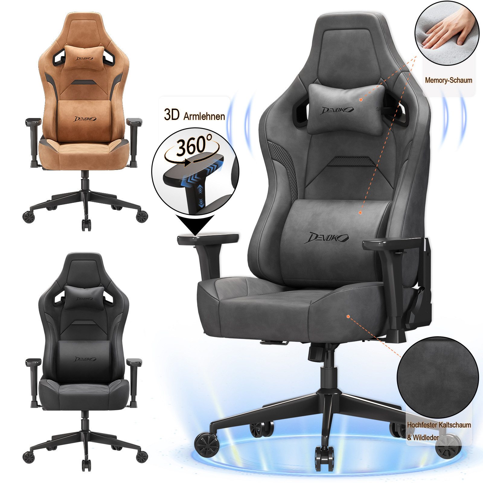Devoko Gaming-Stuhl Luxuriöser Wildlederimitat,Ergonomisch & Großzügigem Si günstig online kaufen