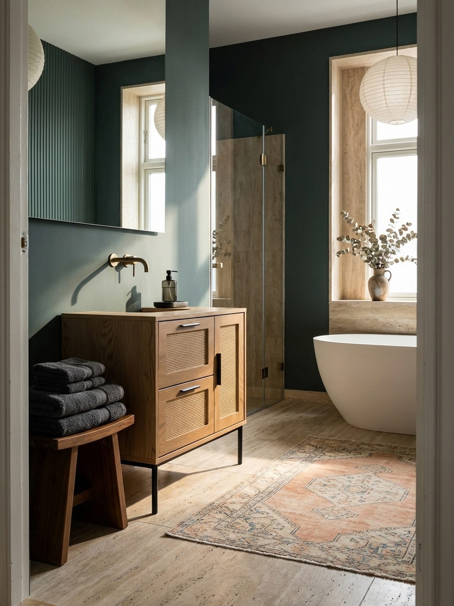 KADIMA DESIGN Waschbeckenunterschrank Waschbeckenunterschrank Eiche-Optik 60x60x40 cm mit Tür und (Stehend, Badschrank Midischrank Klein Waschtisch) Schubladen, Badezimmerschrank mit Rattangeflecht, Unterschrank