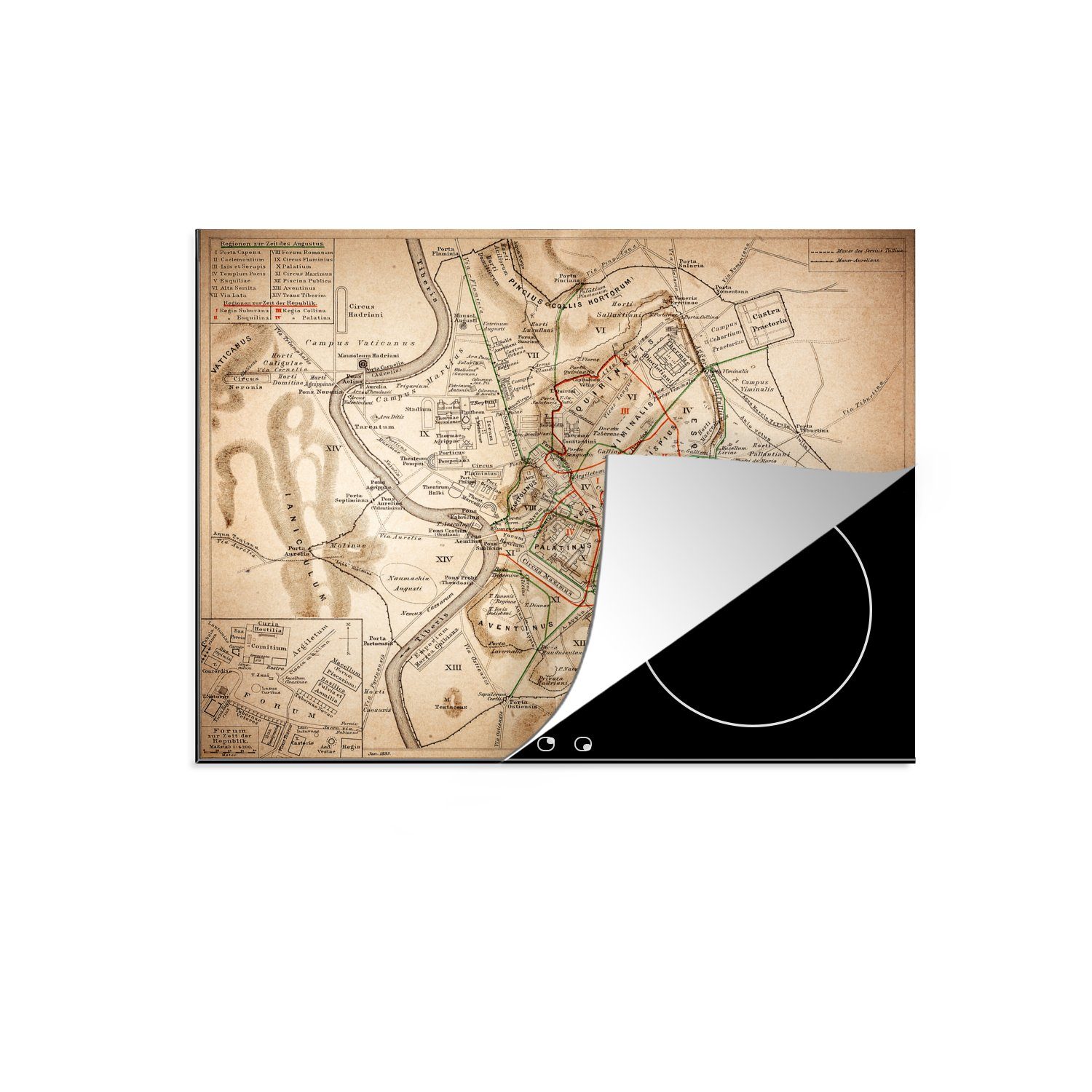 MuchoWow Herdblende-/Abdeckplatte Illustration einer antiken Karte aus Rom, Vinyl, (1 tlg), 60x52 cm, Mobile Arbeitsfläche nutzbar, Ceranfeldabdeckung
