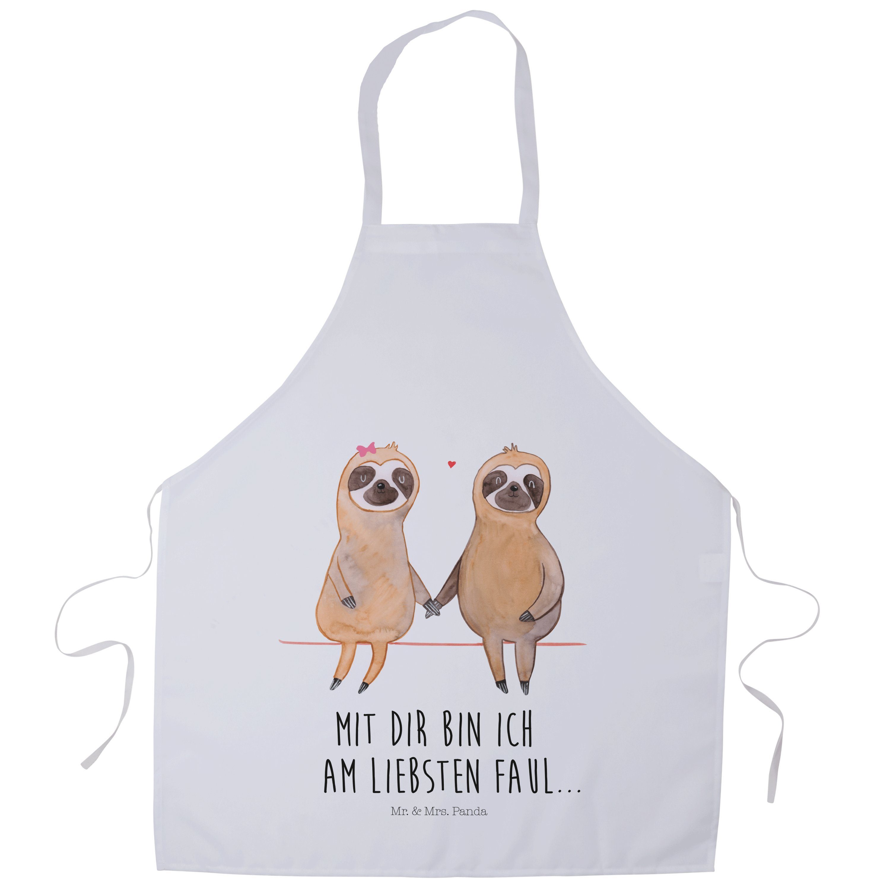 Mr. & Mrs. Panda Kochschürze Faultier Pärchen, Küchenschürze, Weiß, Küchenschürze, Schürze, Grillm, (Packung, 1-tlg)