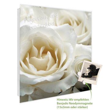 banjado Schlüsselkasten Glas White Roses (Stahl Gehäuse, mit 50 Haken), 30 x 30 x 5 cm