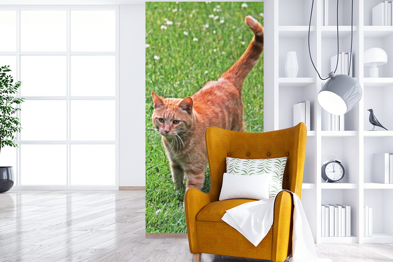 bedruckt, Katze Fototapete Matt, - Jungen - - (2 St), Wohnzimmer Küche, Kind, - Vliestapete Mädchen Schlafzimmer - Katze für Fototapete MuchoWow Rot Kinder -