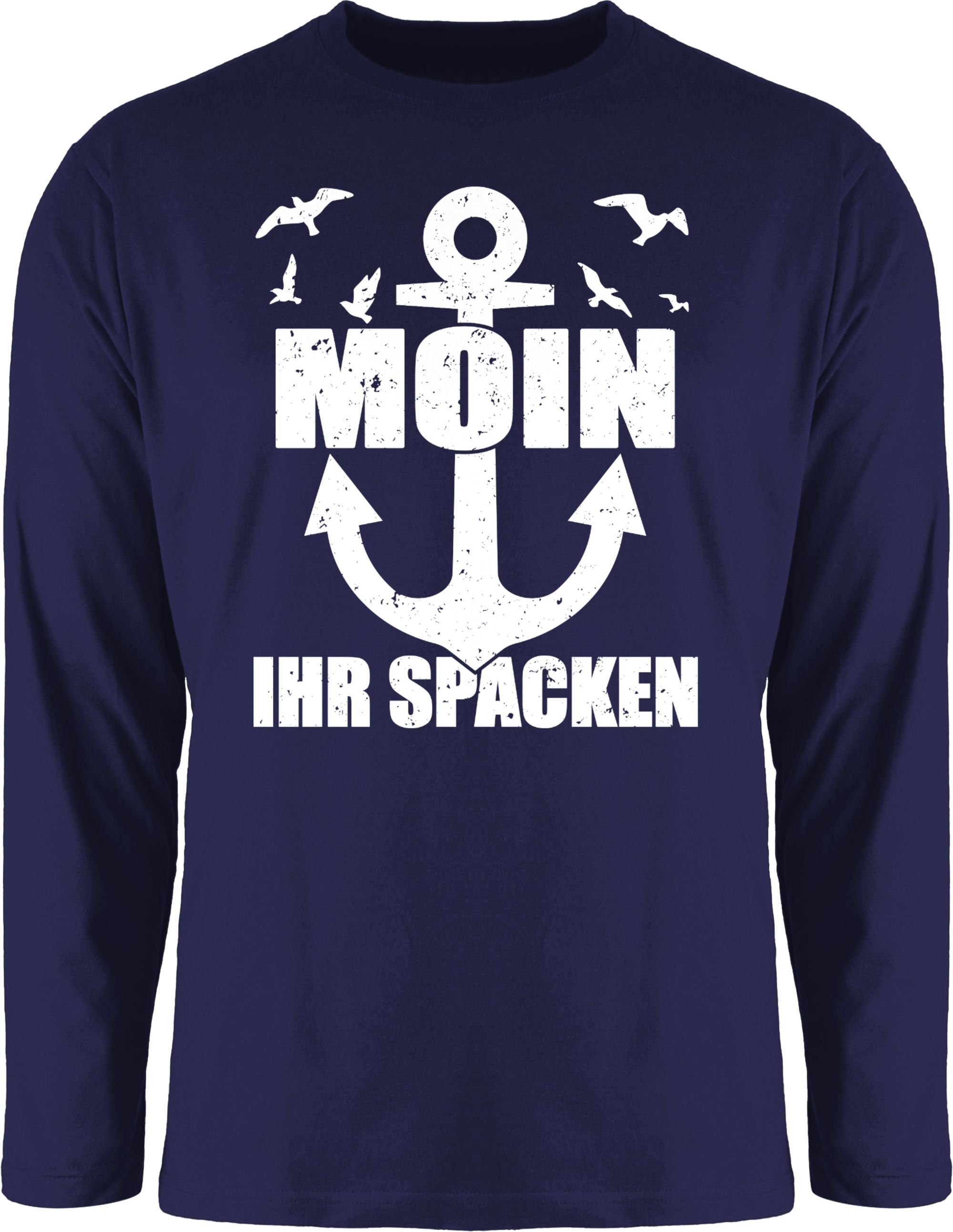 Spacken Statement weiß Navy Blau Rundhalsshirt mit Moin Shirtracer 1 Anker ihr - Sprüche