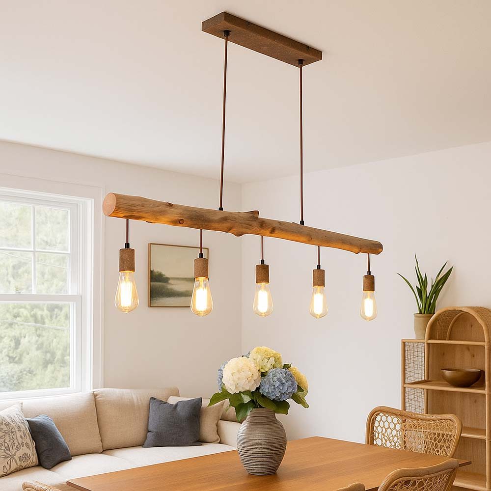 GLOBO LIGHTING LED-Hängeleuchte, Leuchtmittel inklusive, Vintage Stil Decken Pendel Lampe Filament Holz Balken Hänge Leuchte im