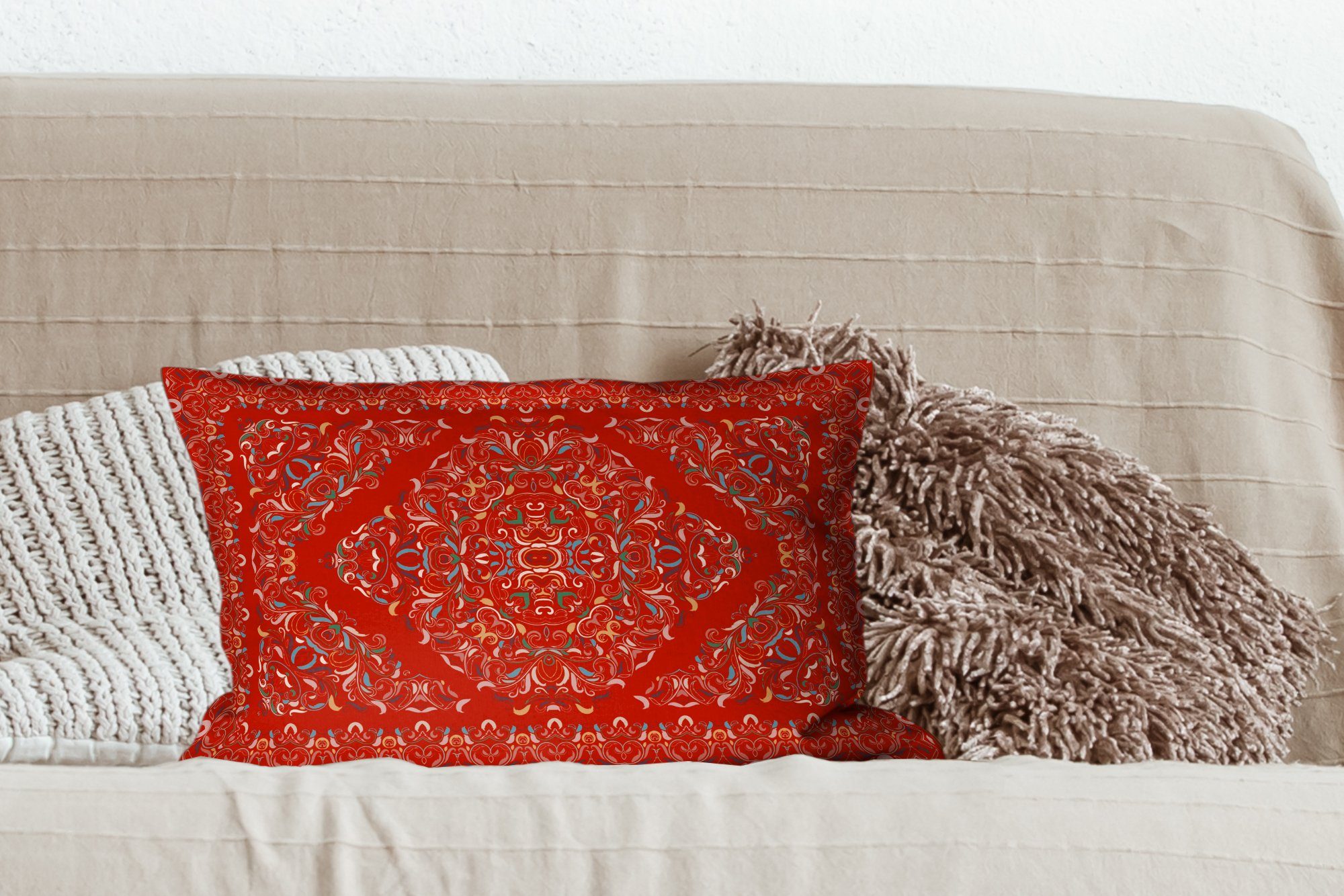 Rot, Wohzimmer - Füllung, Dekokissen Schlafzimmer mit Persische Teppiche MuchoWow Zierkissen, - Dekokissen Dekoration, Muster - Teppiche