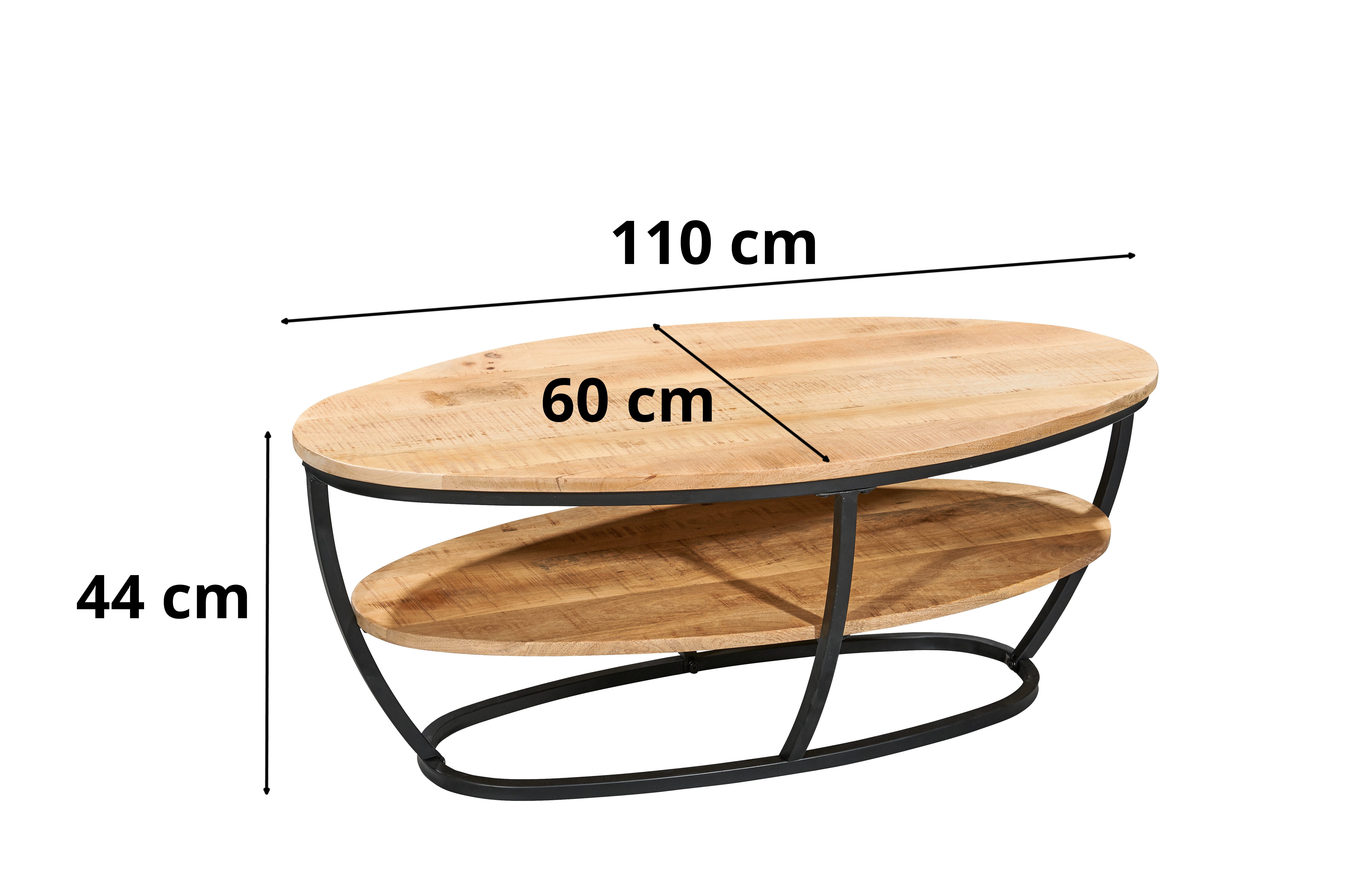 moebel-dich-auf Couchtisch JAIPUR 2 (mit Tischplatte aus 20mm Mango Holz massiv), Untergestell aus Metall in schwarz matt