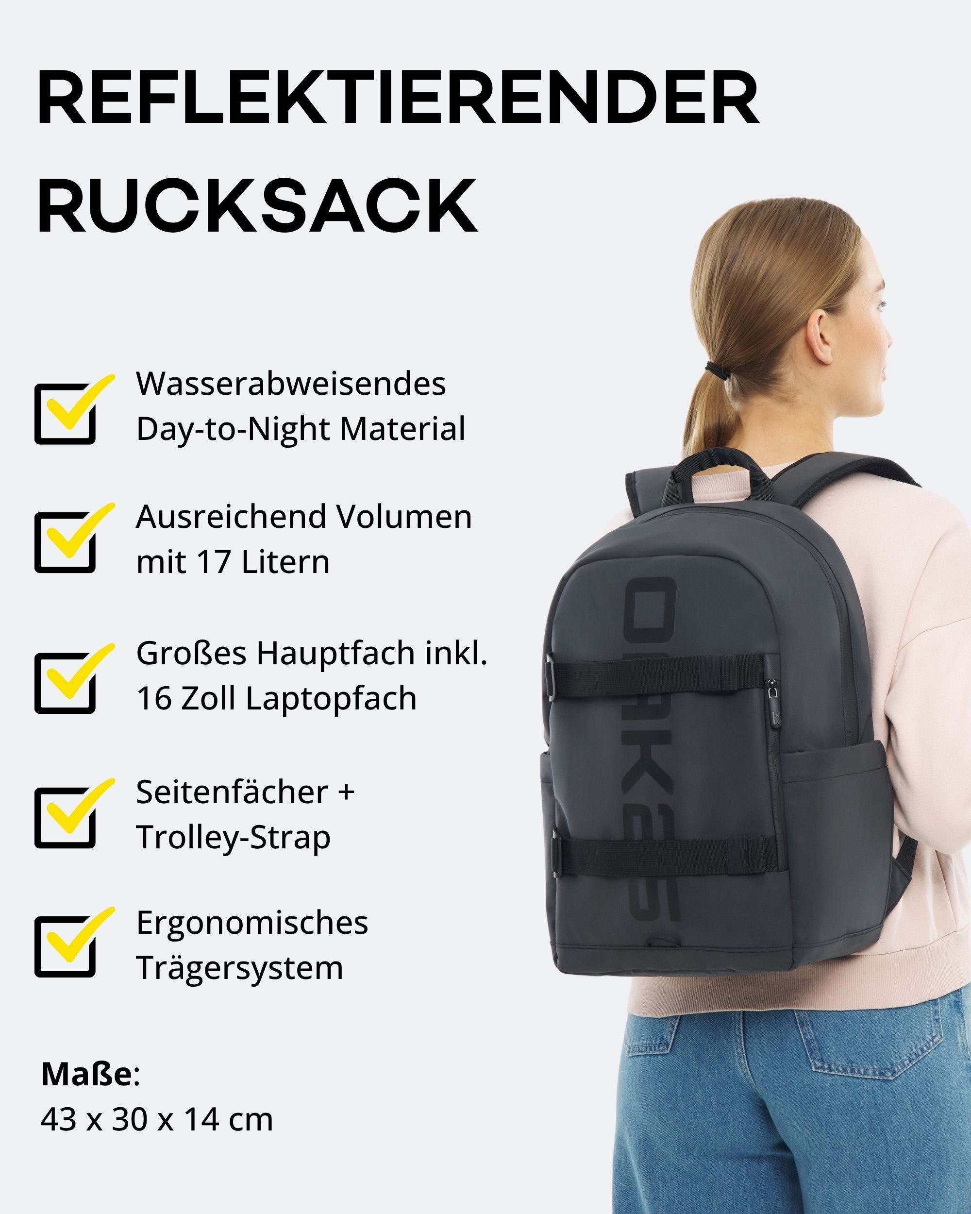 OAK25 Cityrucksack Luminite Pack Rucksack reflektierend für Alltag, (1-tlg), Tagesrucksack mit Laptopfach, wasserabweisend