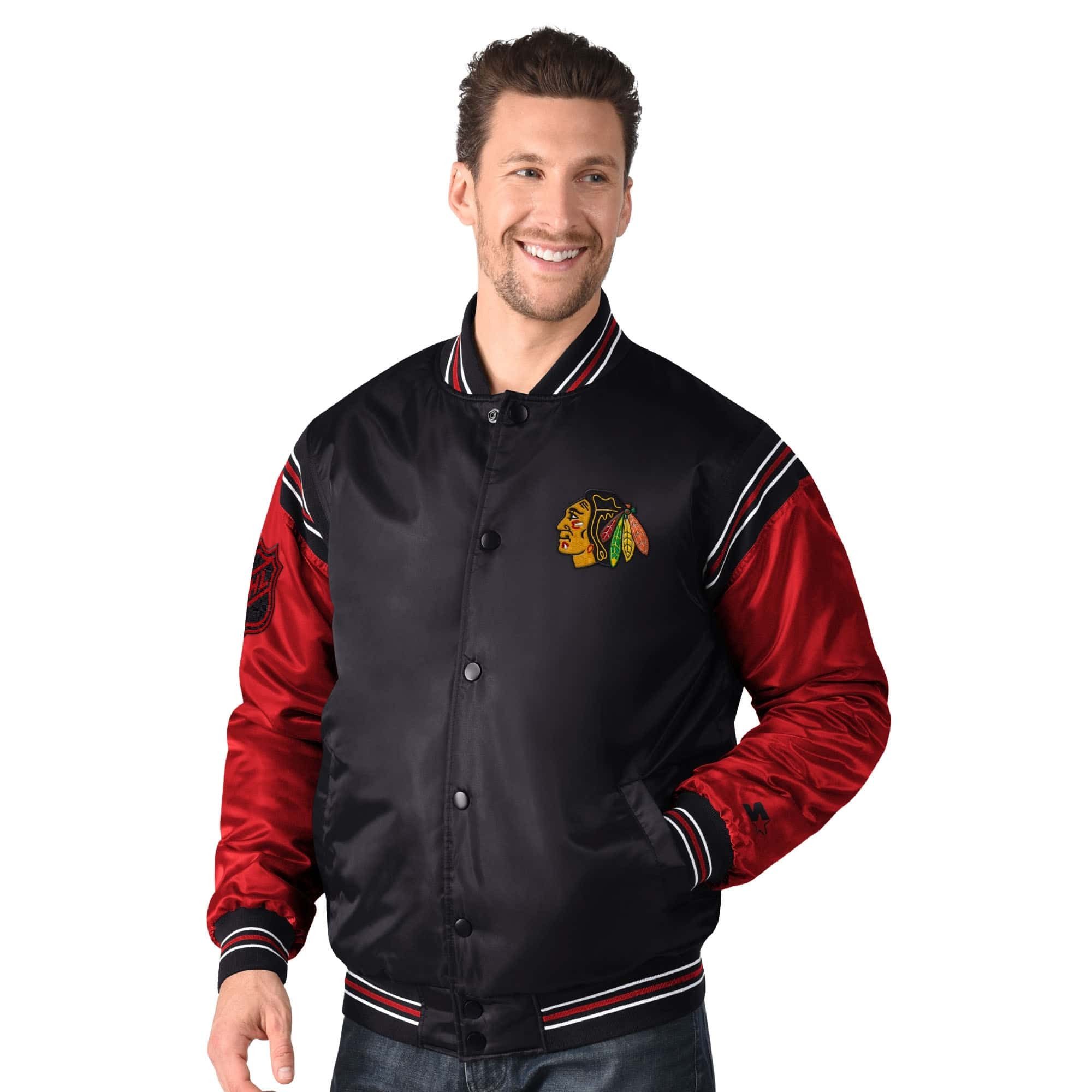 Starter Bomberjacke Starter Jacke Chicago Blackhawks Starter Satin Varsity