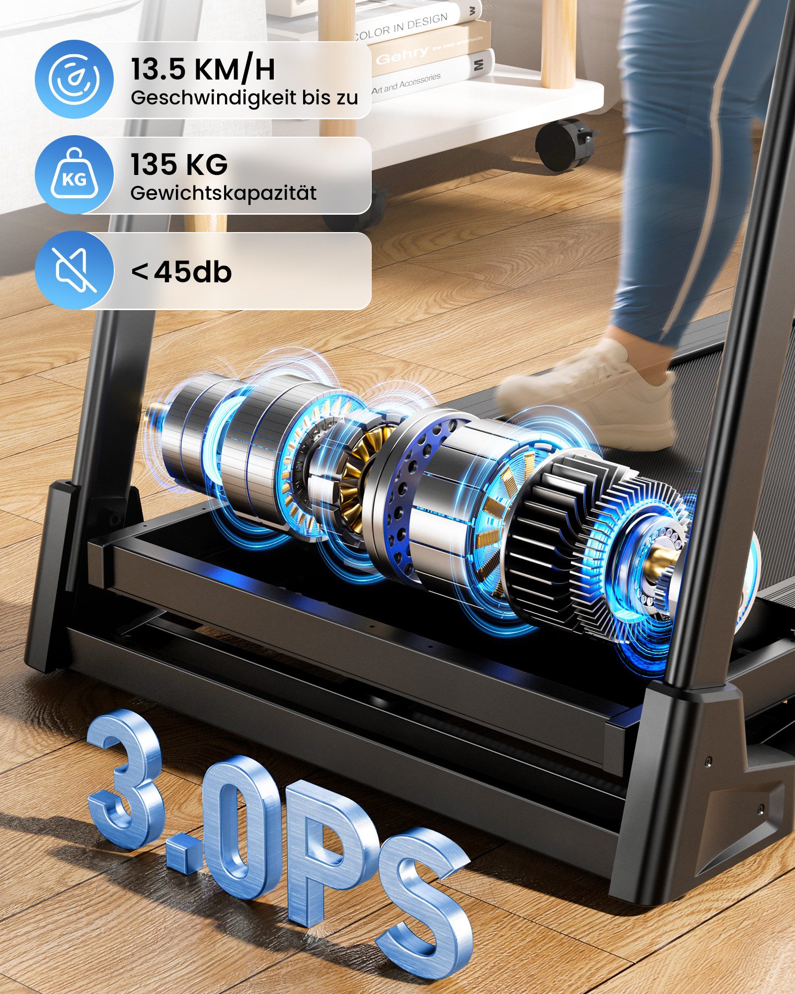 iscooter Laufband Klappbares Laufband bis 14 km/h walking jogging pad (Maximale Tragkraft 150 kg), 3.5HP,15° automatische Neigungsverstellung