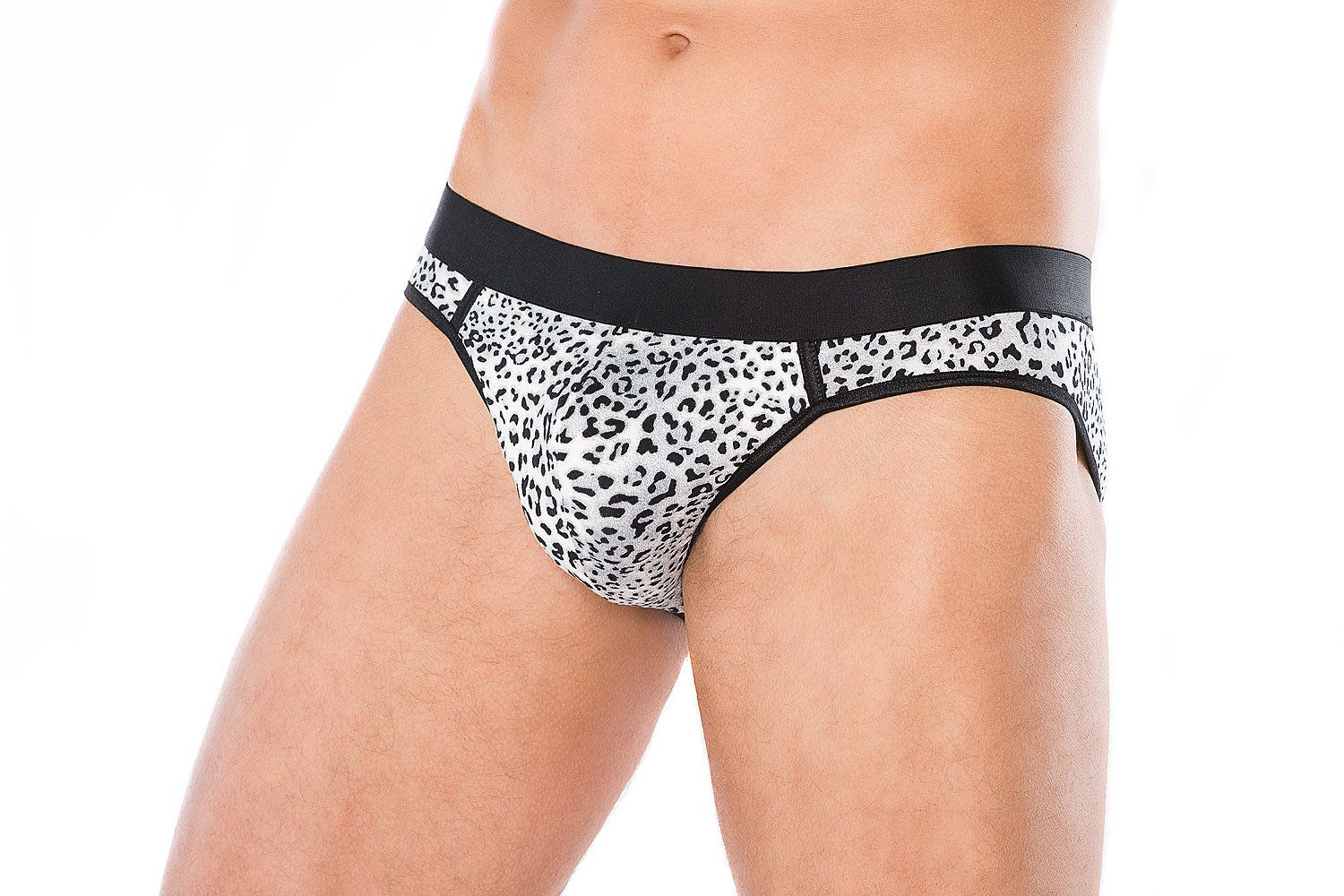 Slip Herren Dessous Slip Höschen schwarz grau aus Baumwolle mit Panther-Mus