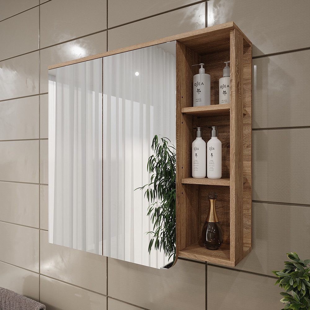 Vicco Badezimmerspiegelschrank Karen, Sonoma/Blau, 80 x 75 cm mit Spiegel (1-St)