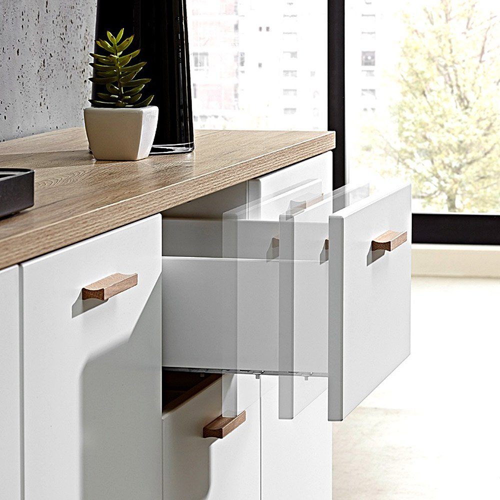 weiß supermatt SOSLO-01, Sanremo Aktenschränke Regale 2 Sideboard Eiche mit Schreibtisch Lomadox 2