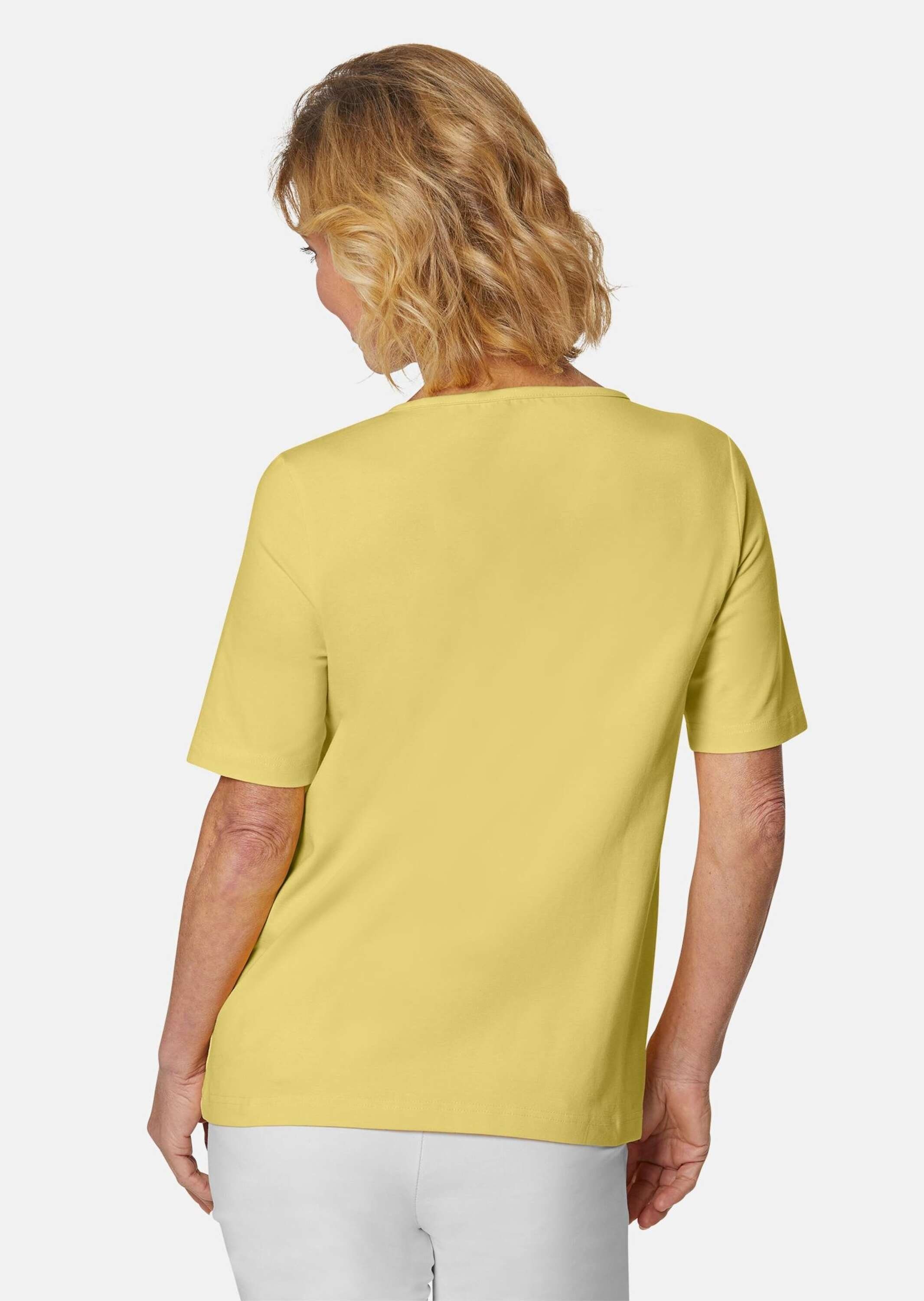 GOLDNER T-Shirt Halbarm Basic-Shirt aus Baumwolle Herzausschnitt mit funkelnden Details, bequeme Passform