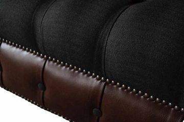 JVmoebel Chesterfield-Sofa CHESTERFIELD 2-SITZER-SOFA AUS ANTHRAZITFARBENER WOLLE, LEDERDETAILS