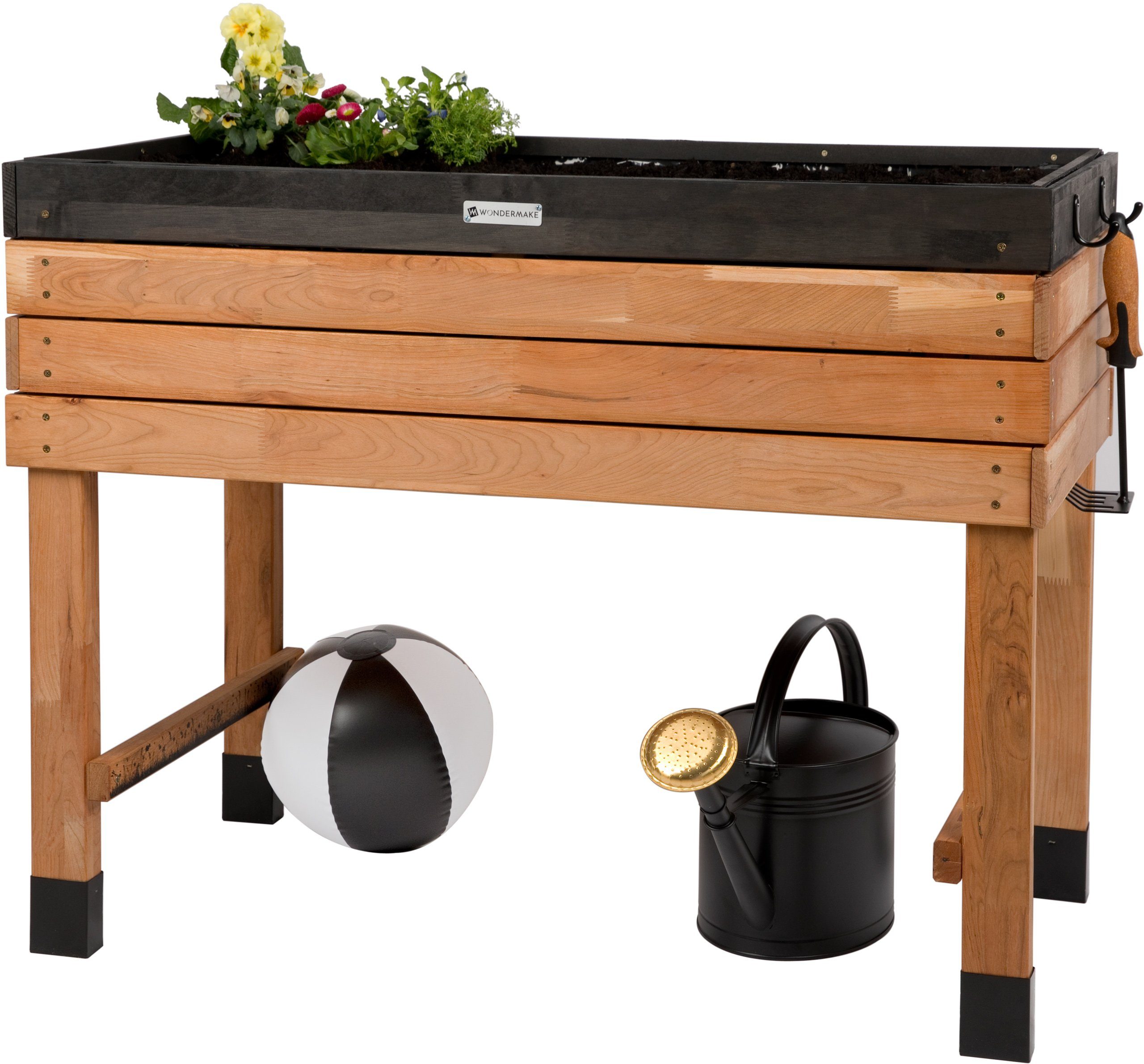 WONDERMAKE Hochbeet KIRSCHBAUM Holz groß für Garten Balkon Pflanzkasten XL Kräuterbeet, Pflanzenkasten draußen + Folie Terrasse rechteckig deko dunkel schwarz