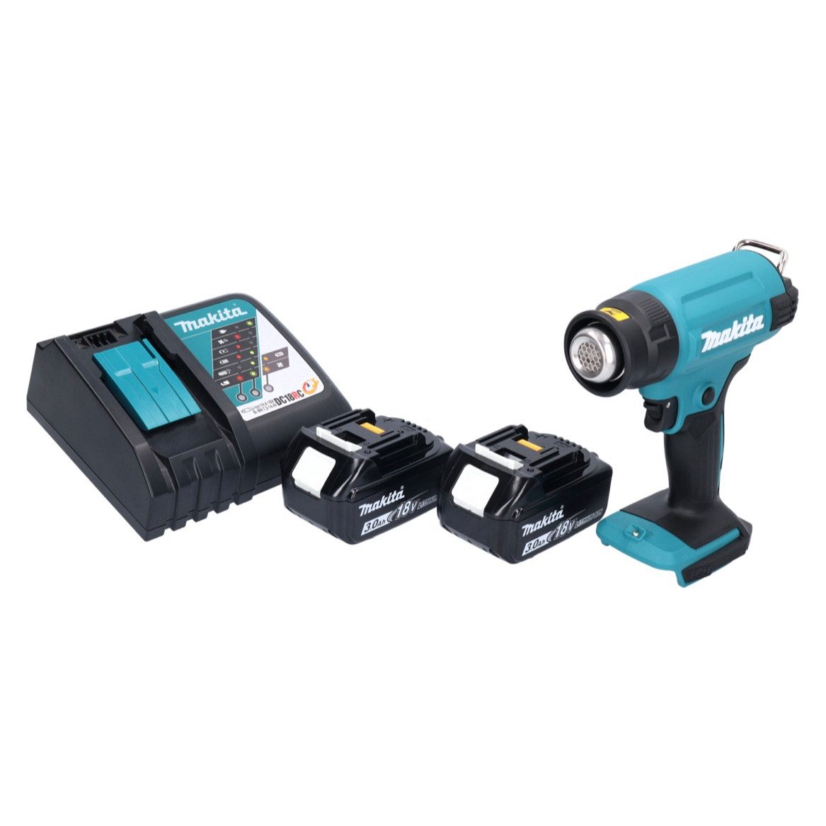 Thumbnail - Makita Heißluftgebläse DHG 180 RF Akku Heißluftgebläse 18 V 550 °C + 2x Akku 3,0 Ah + Ladege