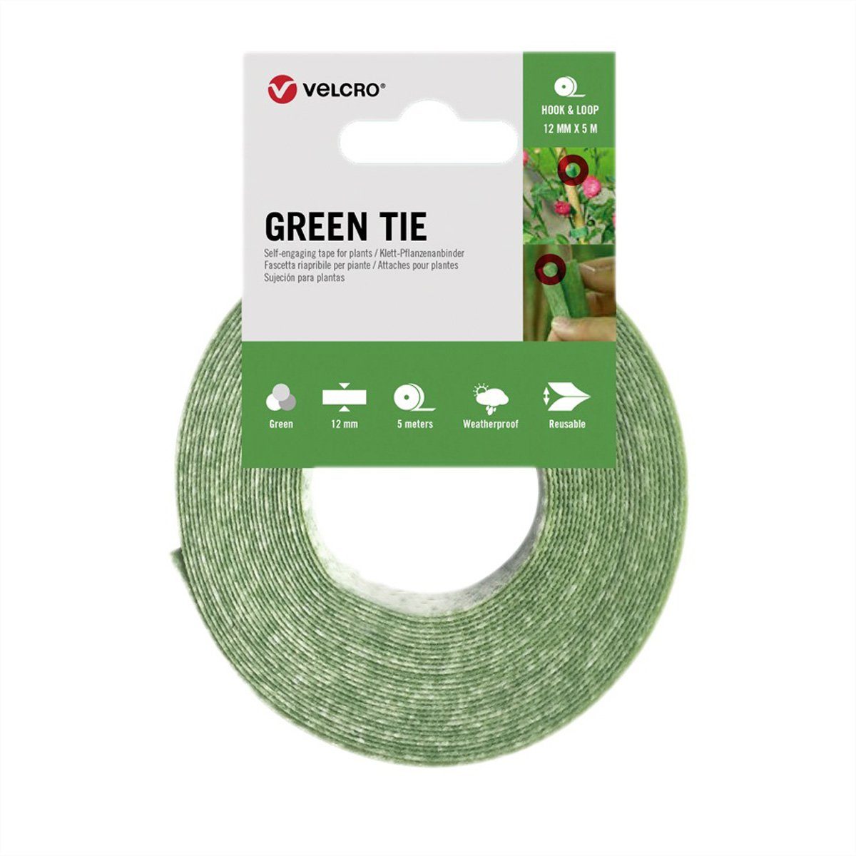 VELCRO Kabelbinder Green Tie 5m in sich selbst schließendes Band 12mm grün VEL-PS20026