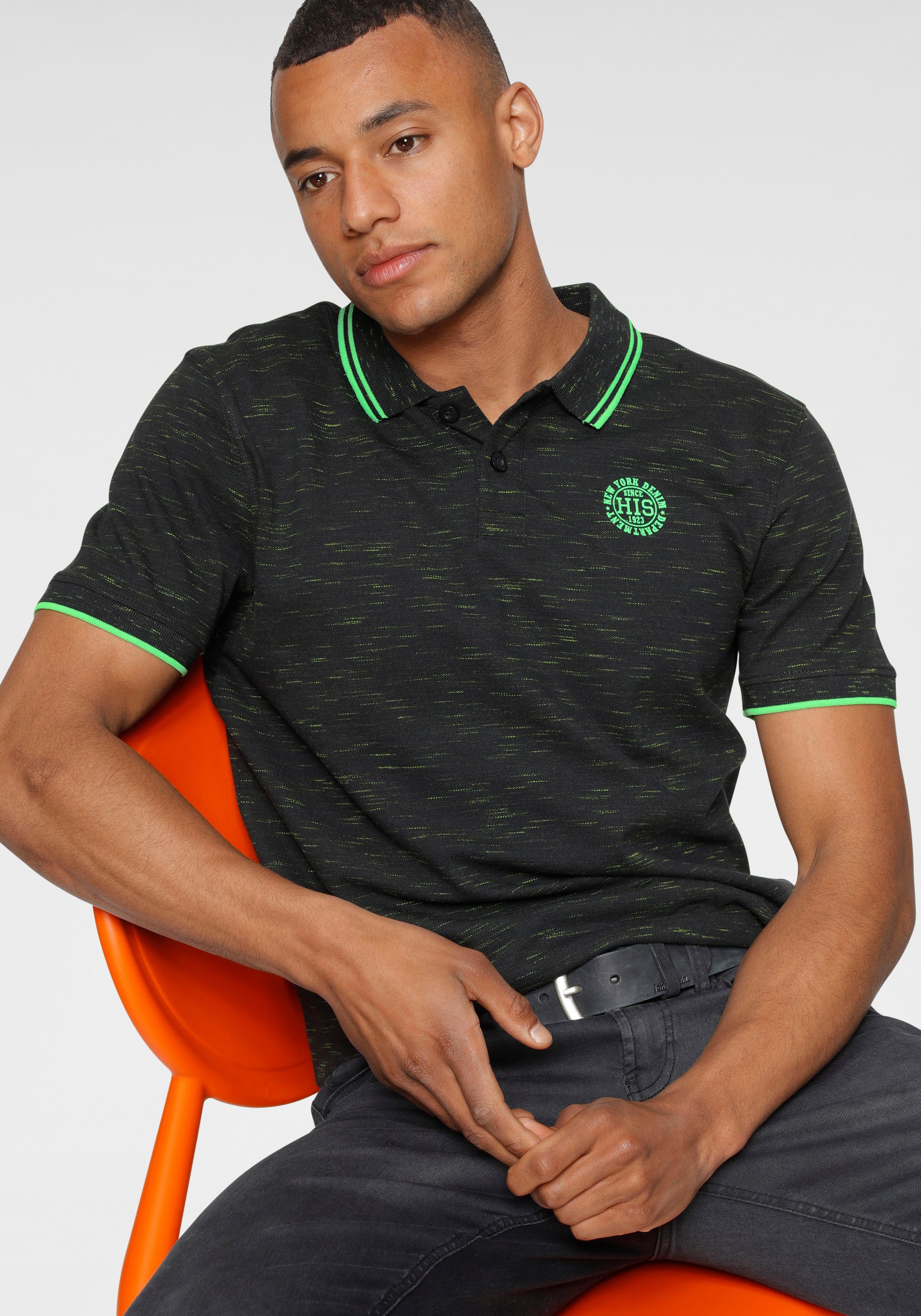 marine meliert in H.I.S markanter Poloshirt Optik mélange