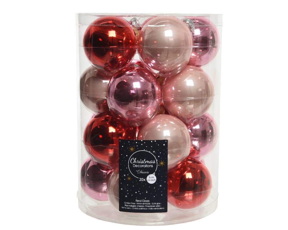 season / decorations Stück Weihnachtsbaumkugel, Pink Rot / Decoris 6cm x 20 - Rosa Glas Weihnachtskugeln