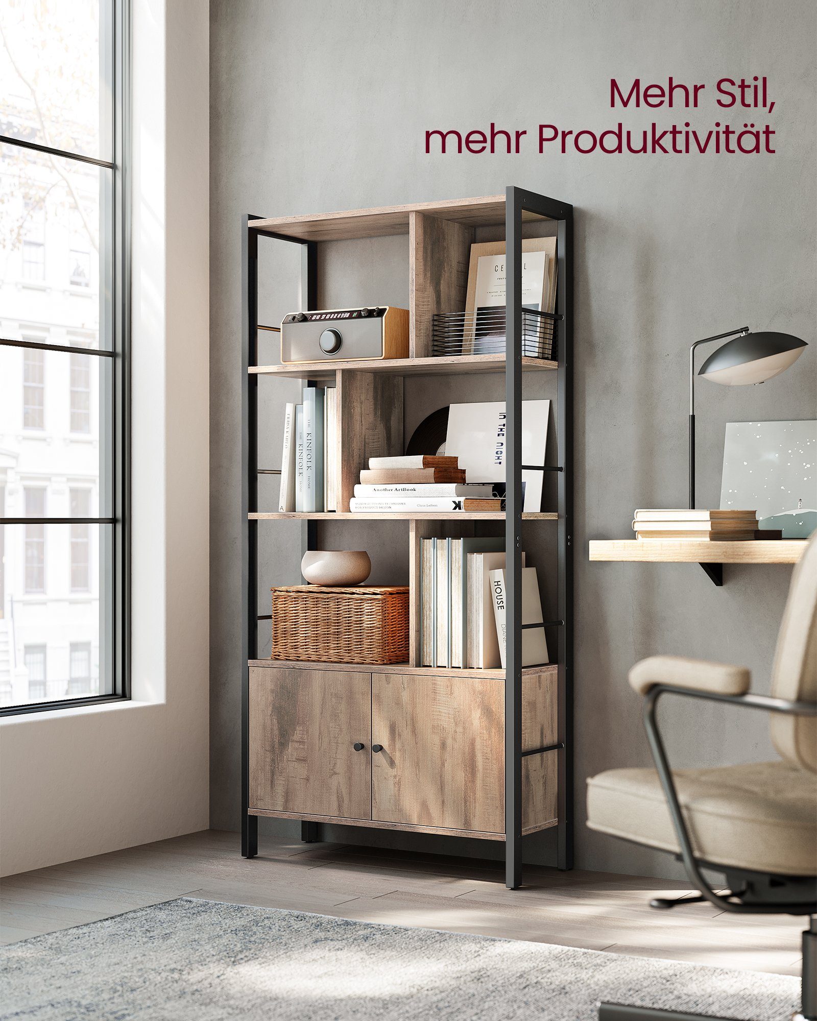 VASAGLE Bücherregal geräumiger Bücherschrank mit 4 offenen Ebenen, freistehendes Regal mit Stahlgestell für Wohnzimmer, Küche und Büro – Bild 5 von 5