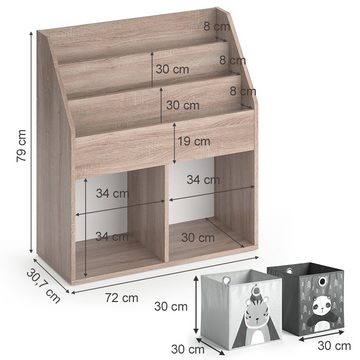 Vicco Bücherregal Kinderregal Aufbewahrungsregal Luigi Sonoma + Faltboxen Grau