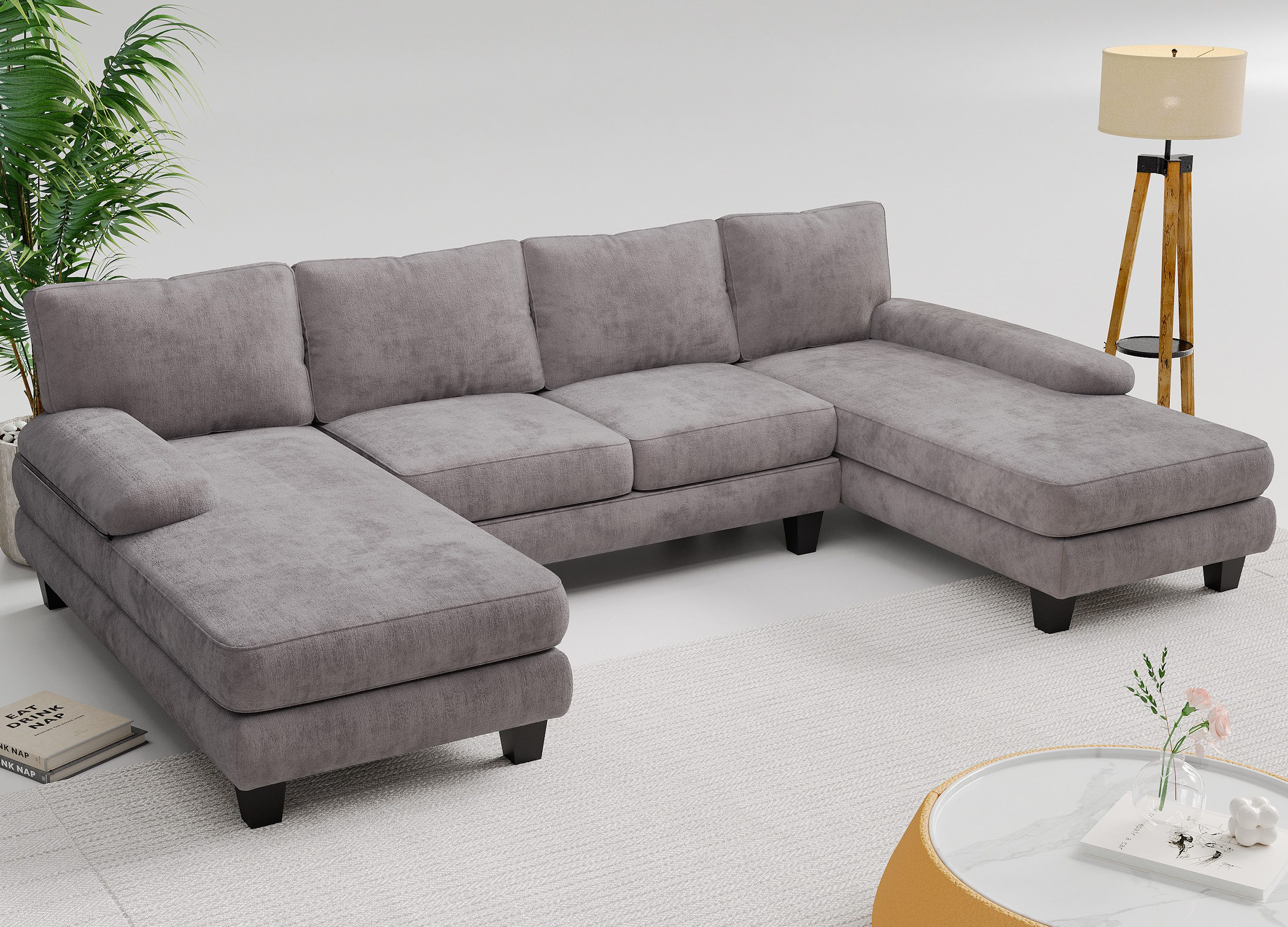 GUNJI Sofa Großes abnehmbares U-förmiges Ecksofa 292 cm breit mit 4 Kissen, günstig online kaufen