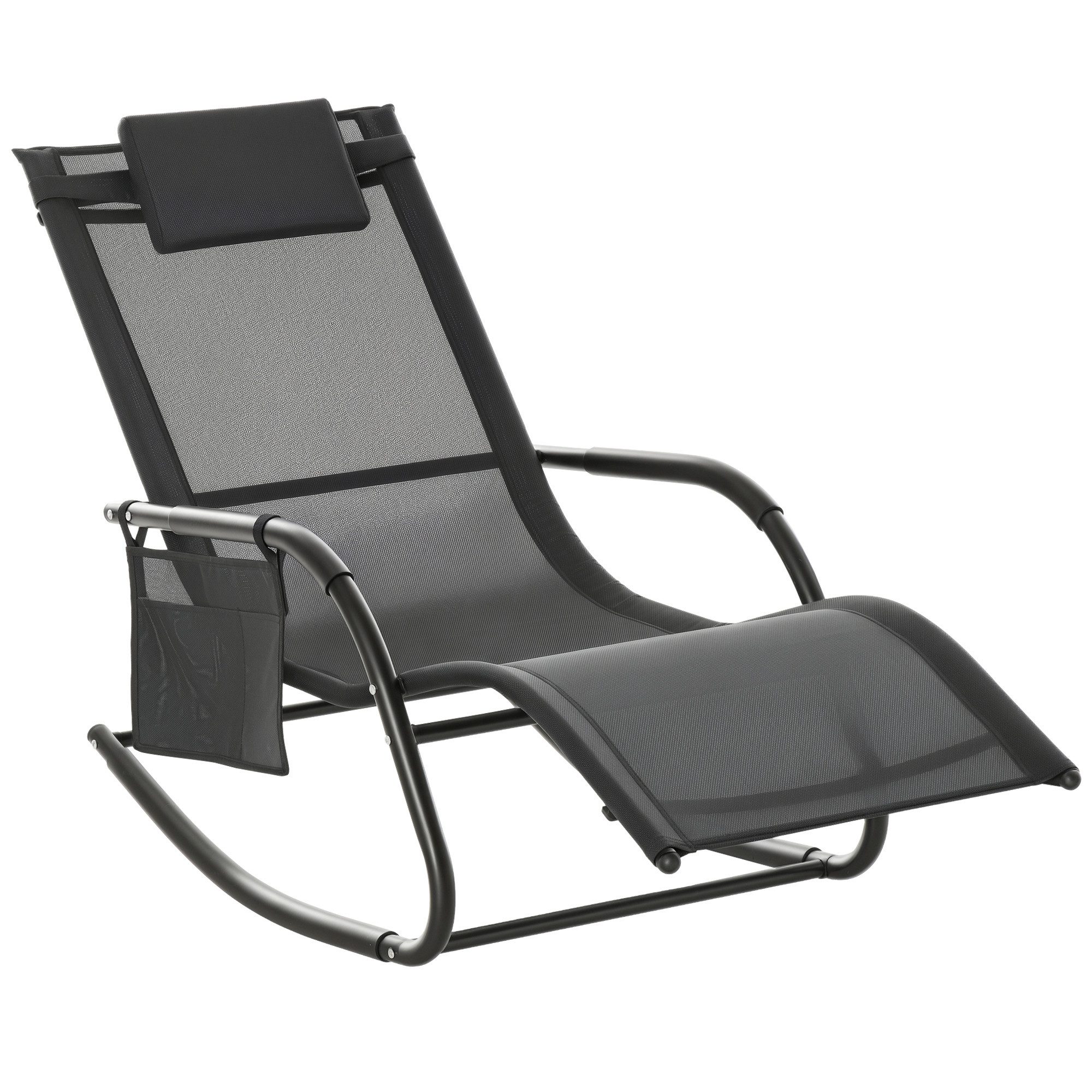 Outsunny Schaukelstuhl mit Seitentasche (Relaxsessel, 1 St), für Garten, Schwarz