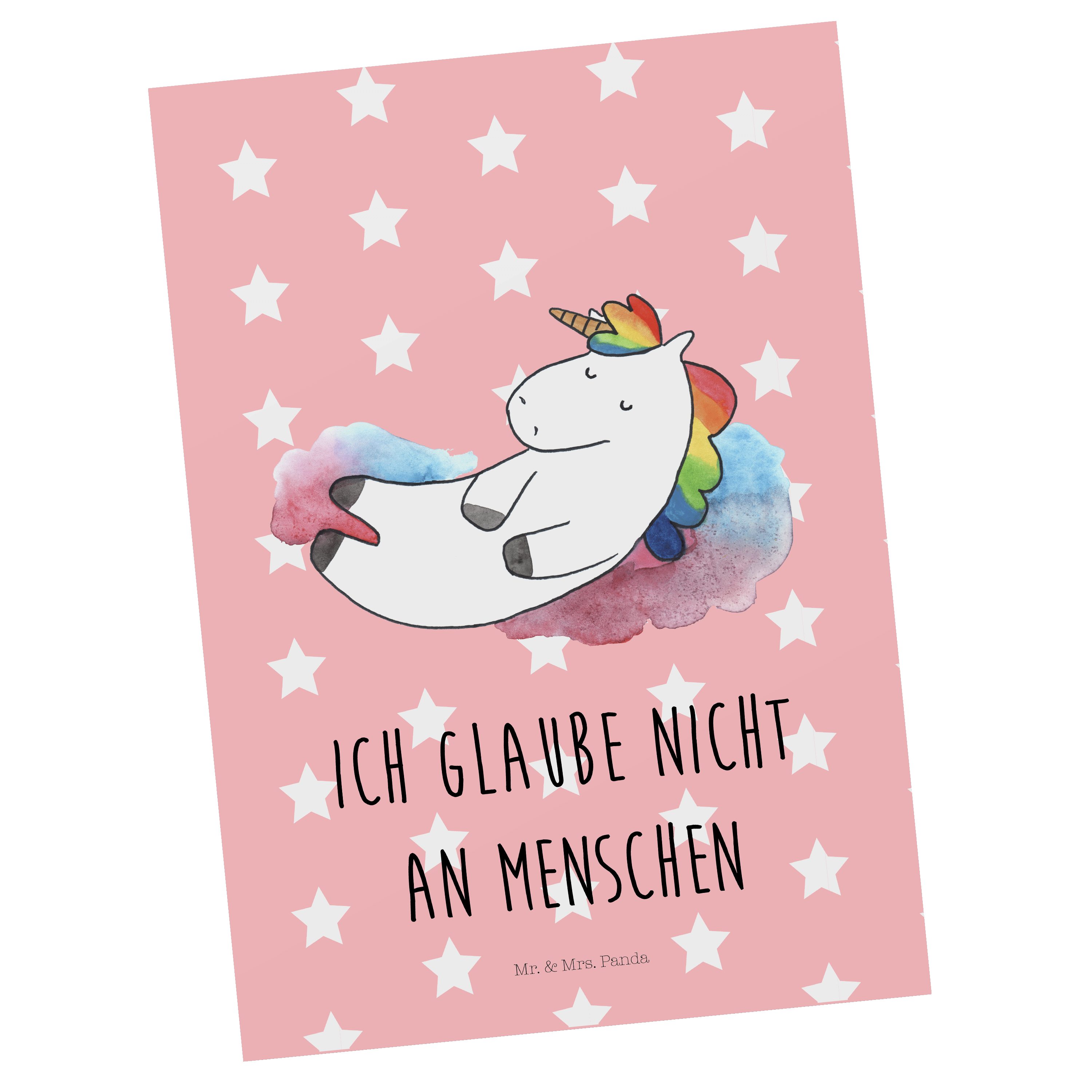 Mr. & Mrs. Panda Postkarte Einhorn Wolke 7 - Rot Pastell - Geschenk, Einhorn Deko, Einladung, G